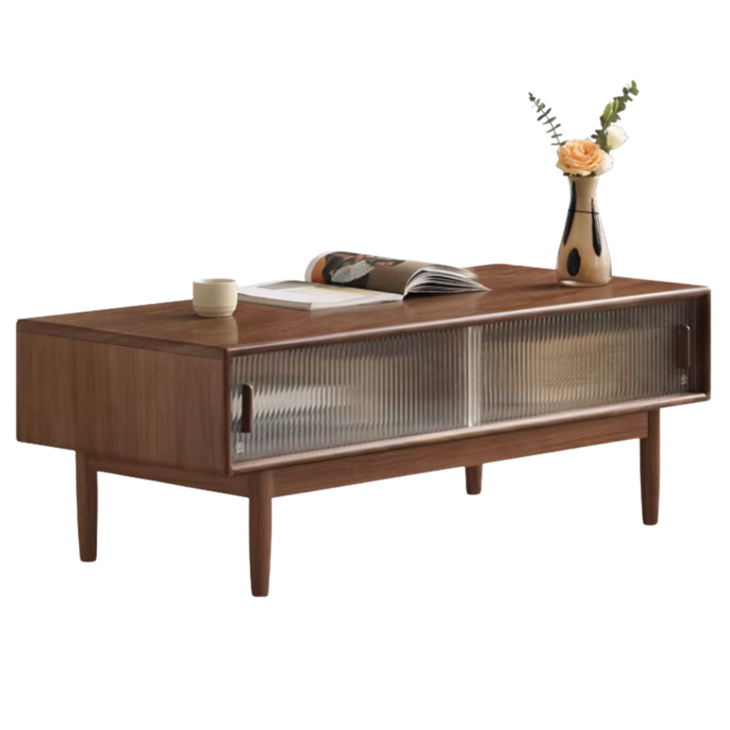 Black Walnut, Oak, Solid Rubberwood Solid Wood Modern Style Tea Table
