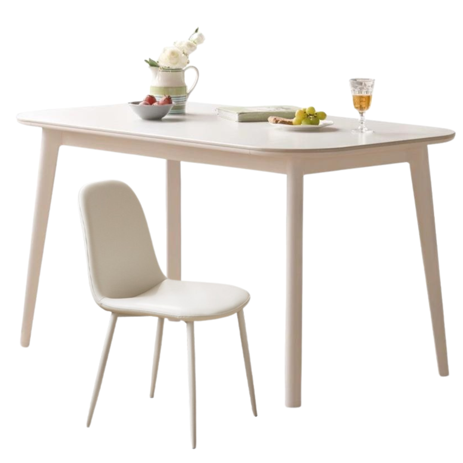 Solid Rubberwood White Cream Style Rock Board Dining Table