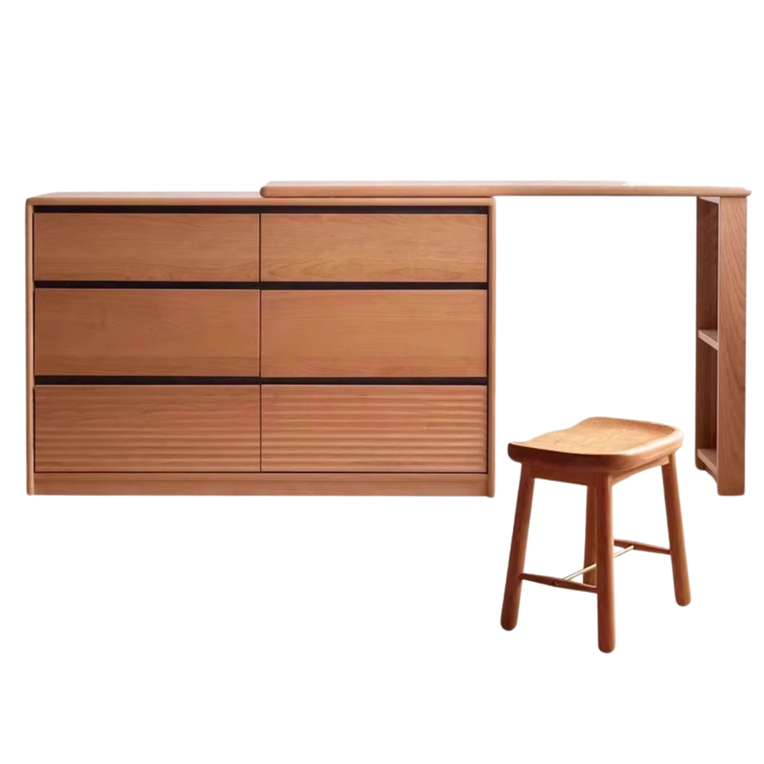Сherry Solid Wood Retro Corner Dressing Table.