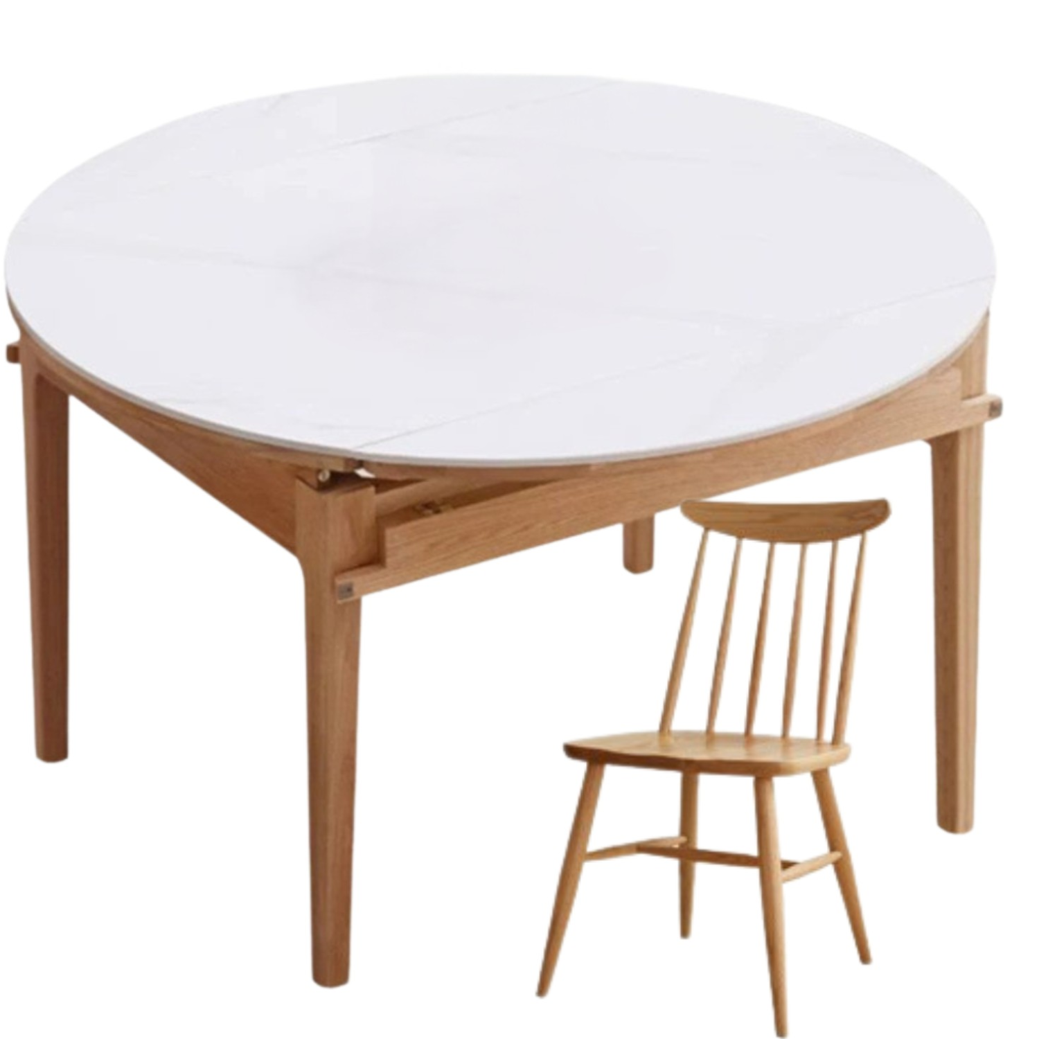 Oak Solid Wood, Solid Rubberwood Folding Round Retractable Dining Table