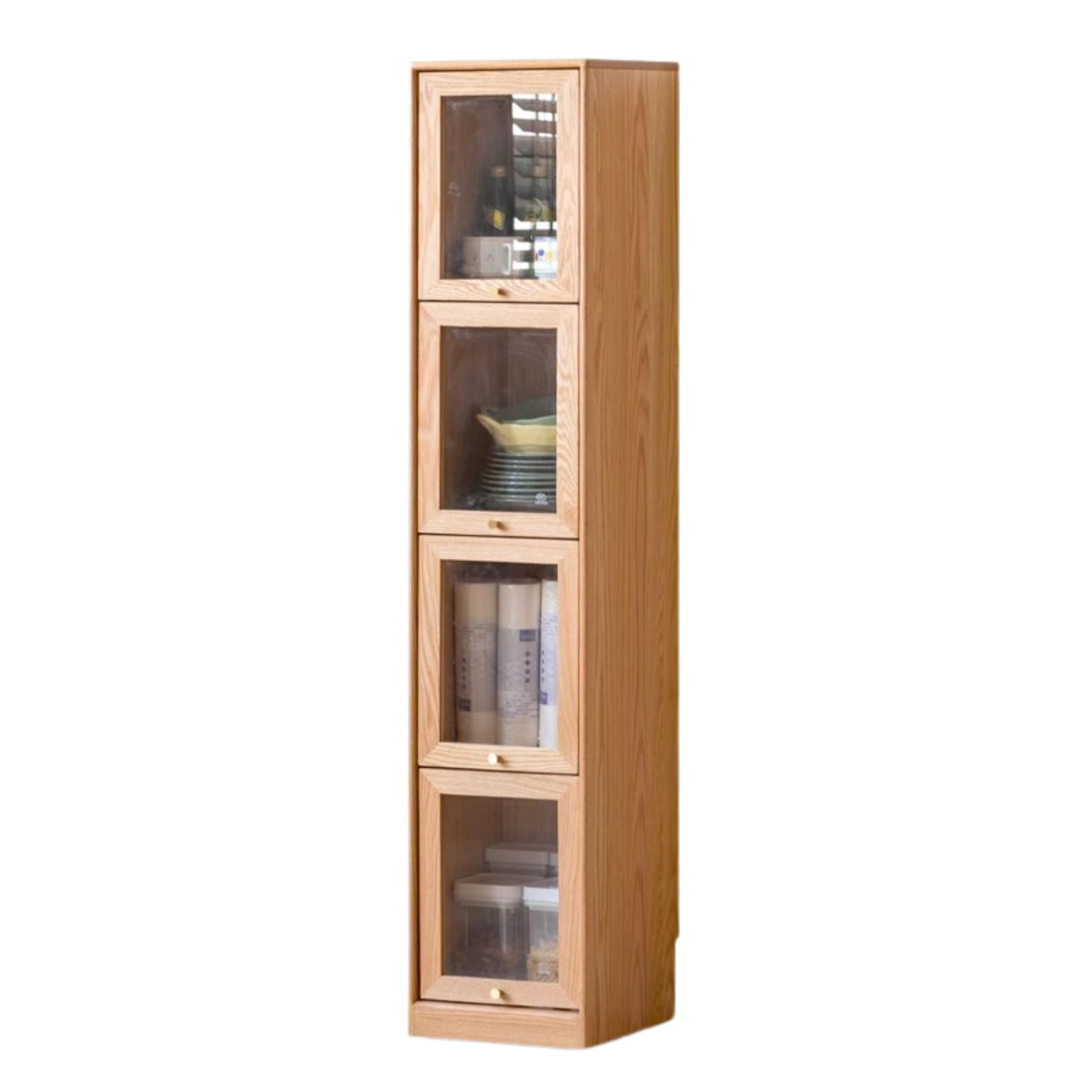Oak Solid Wood Bookcase Corner Glass Flip Door