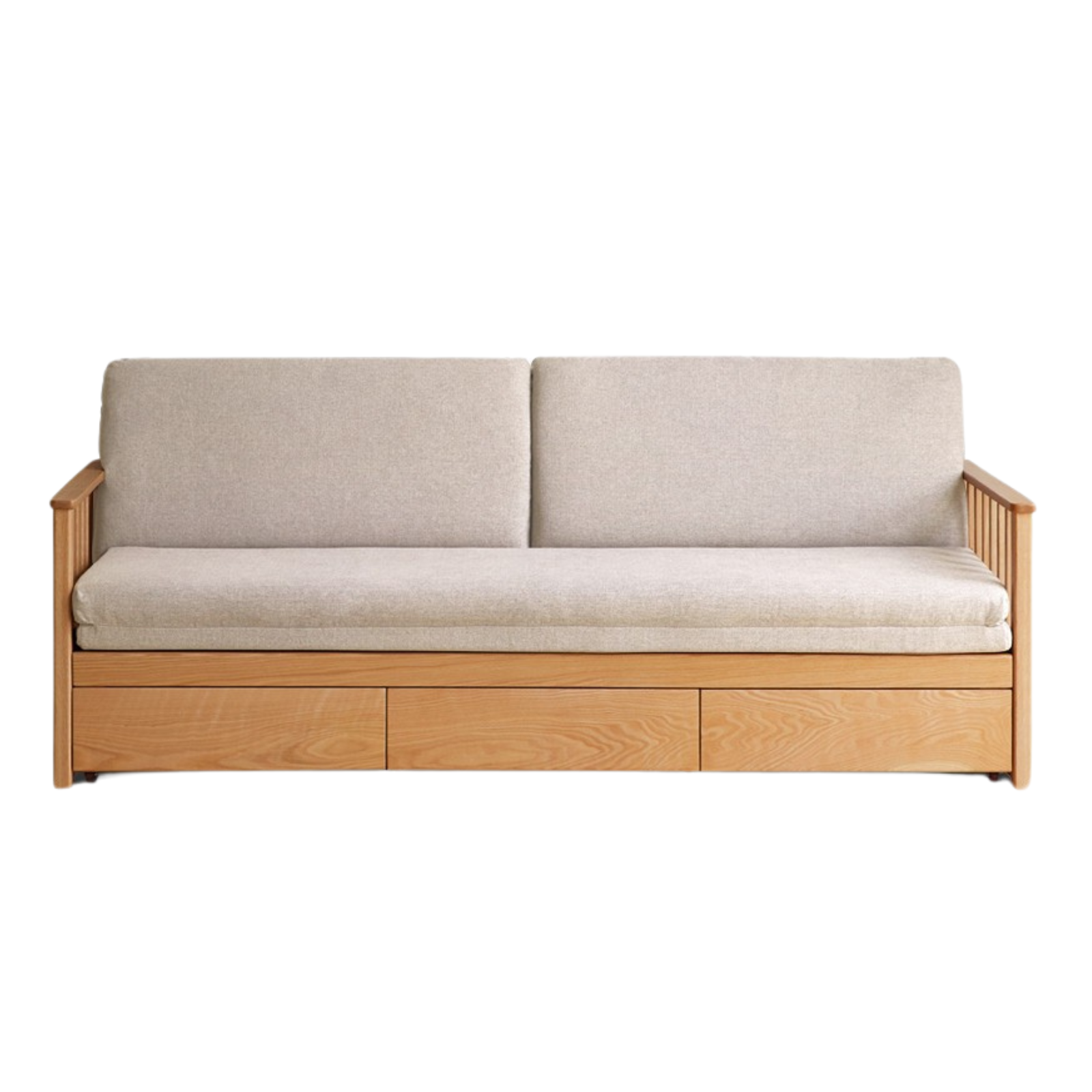 Oak Solid Wood Sitting and Sleeping Dual-purpose Storage Sofa.