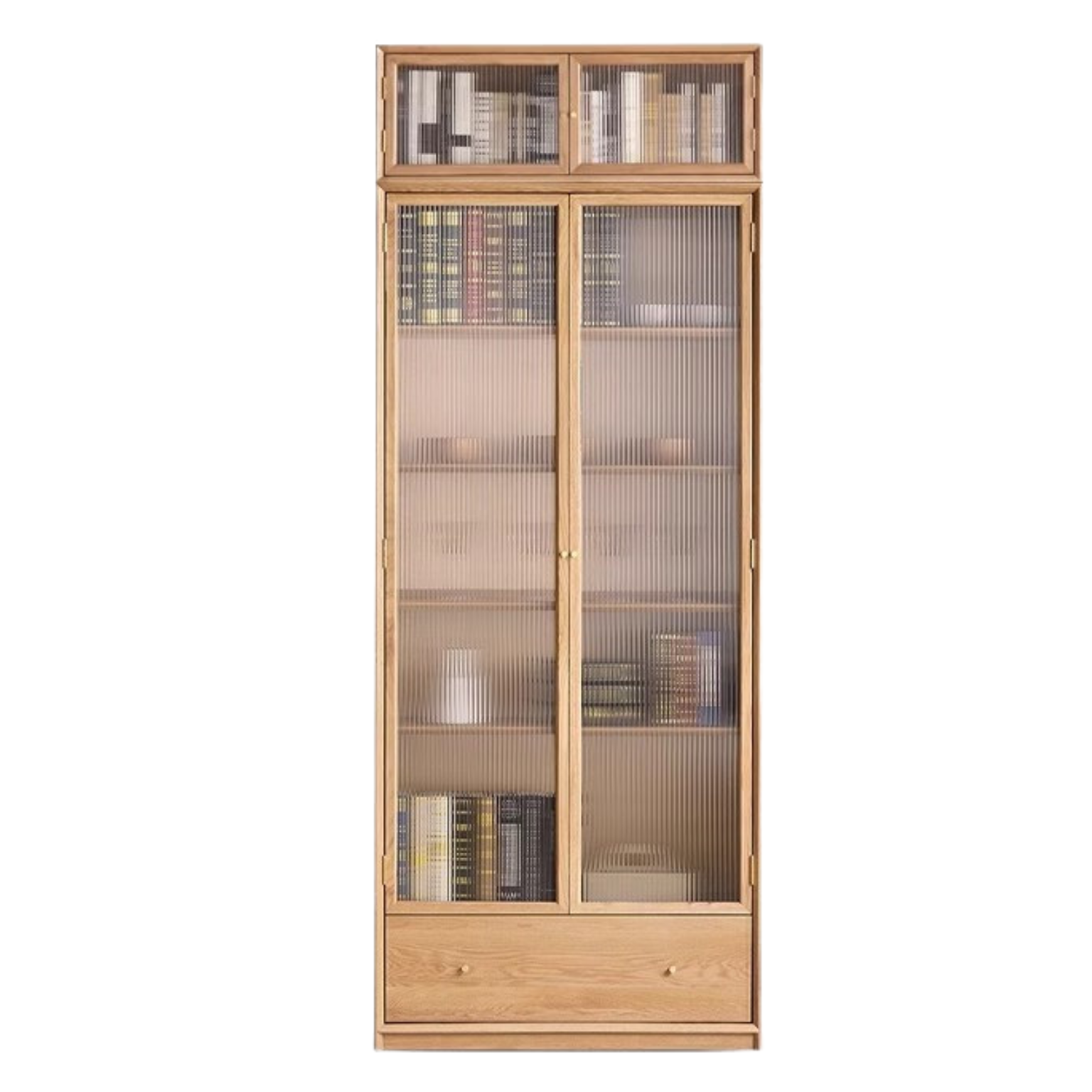 Oak Solid Wood Nordic Style Bookshelf with Floor Storage Cabinet