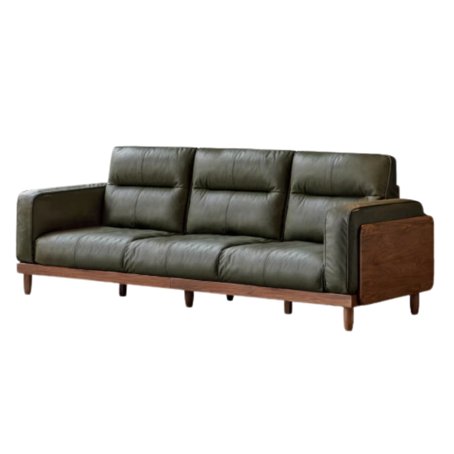 Black Walnut, Ash, Solid Sandalwood Wood Leather Top Layer Yellow Cowhide Sofa.