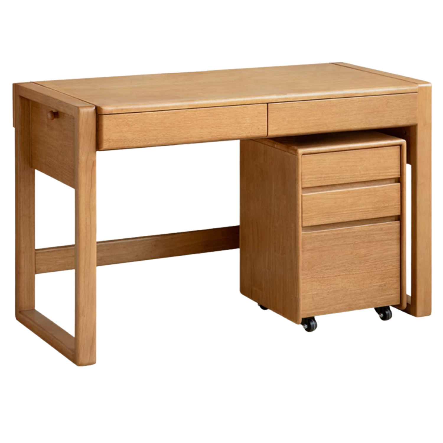 Beech, Solid Rubberwood Adjustable Height Children's Study Desk With Integrated Bookshelf