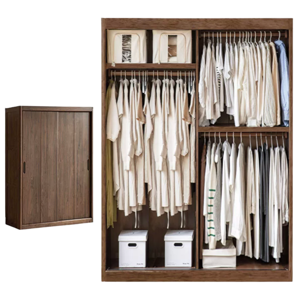 Black Walnut, Golden Sandalwood Solid Wood Wardrobe Sliding Door