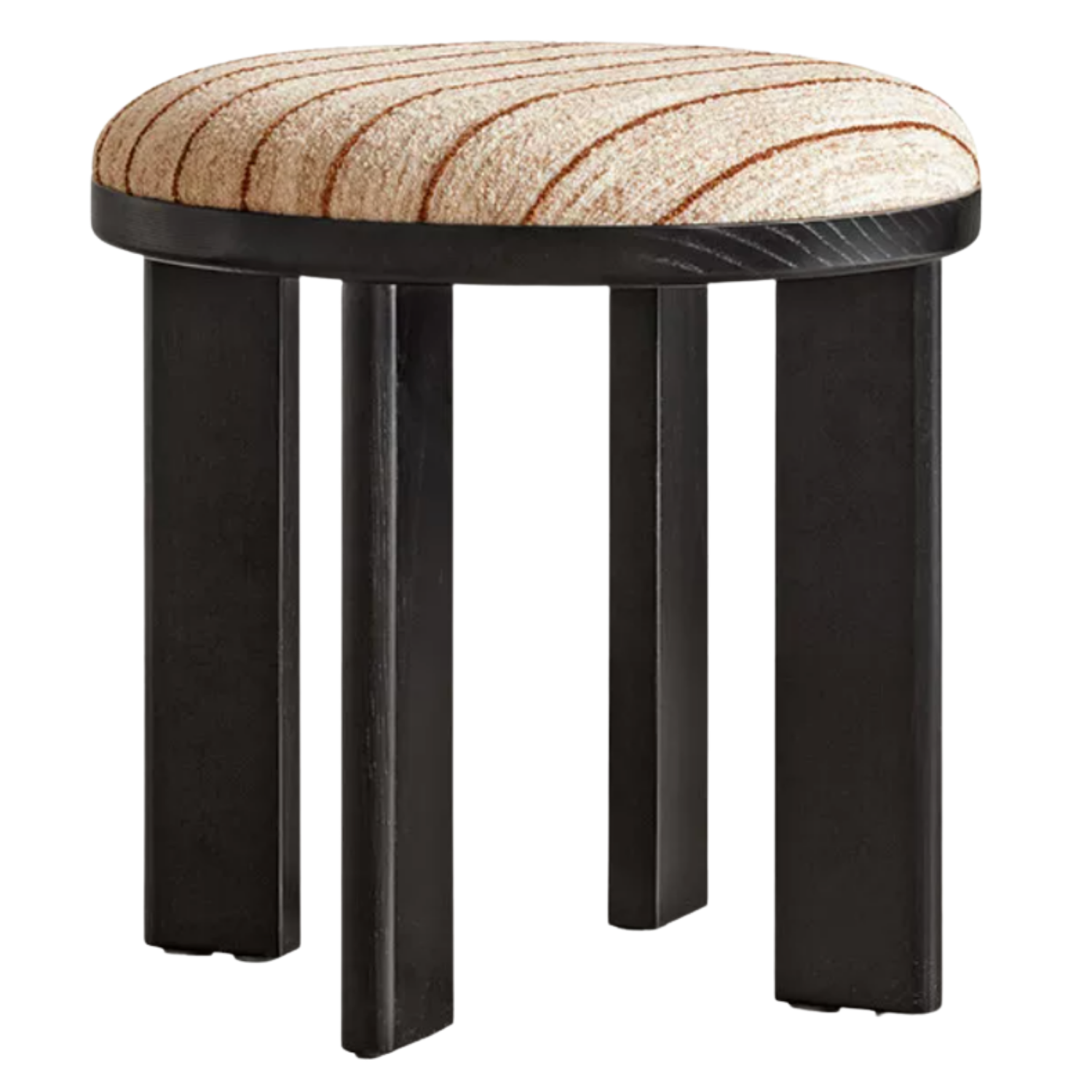 Ash Solid Wood Round Upholstered Stool with Slab Wood Legs