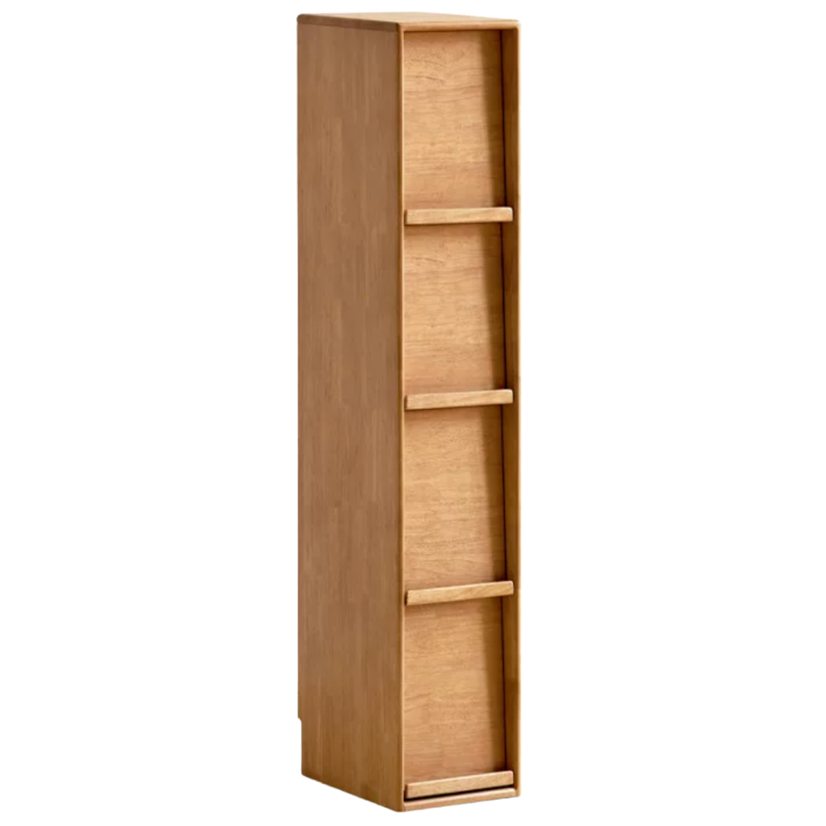 Solid Rubberwood Ultra-Narrow Bookcase with Flip-Down Front Panel