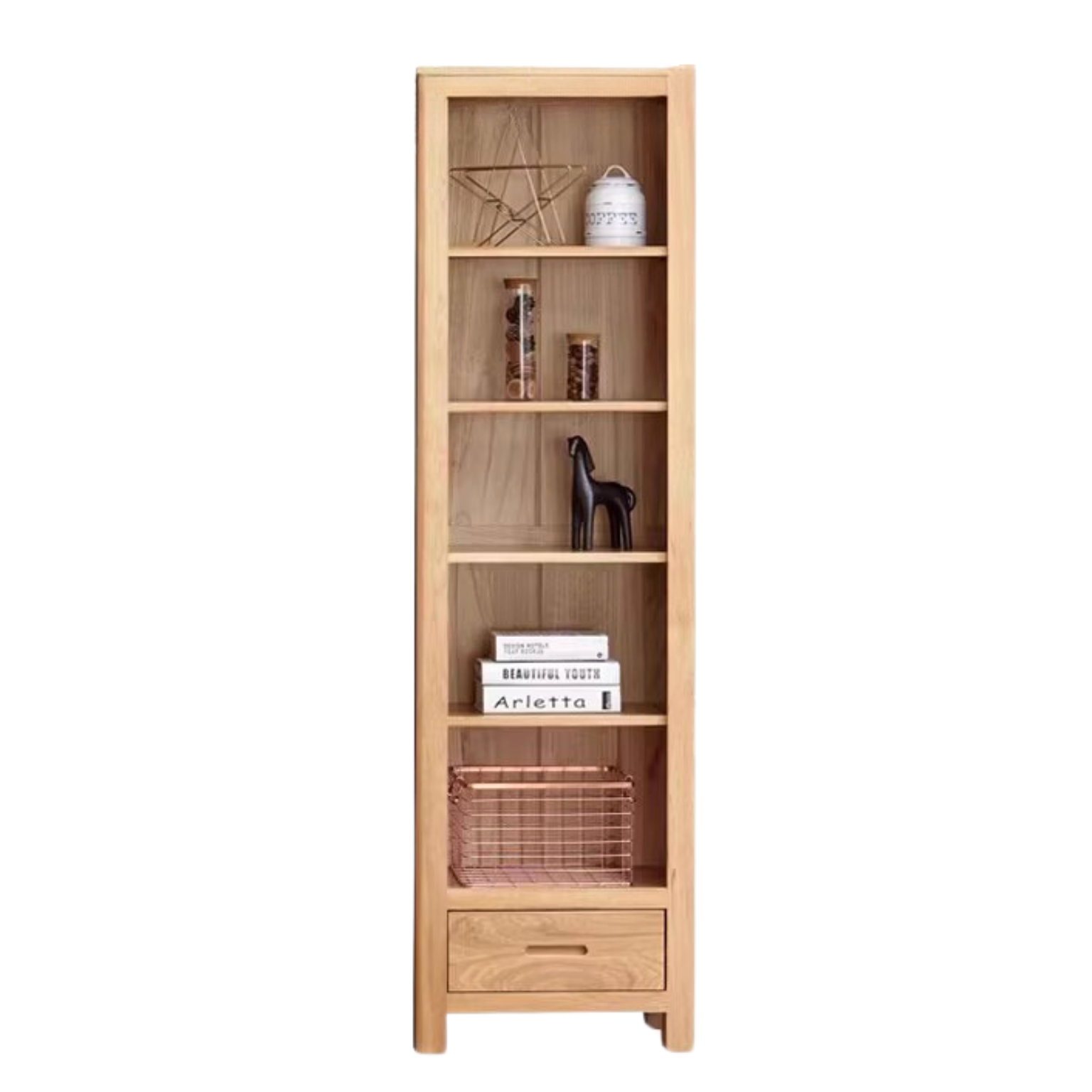 Oak Solid Wood Floor-To-Ceiling Bookshelf