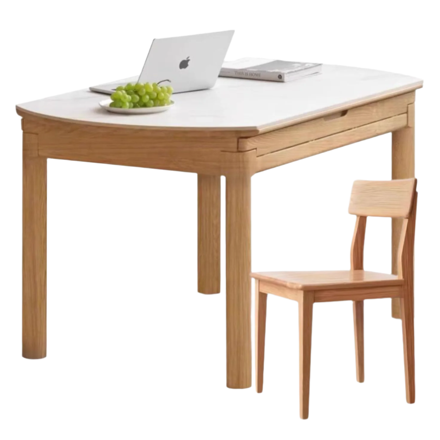 Solid Ruberwood, Oak, Ash Solid Wood Retractable Rock Plate Dining Table