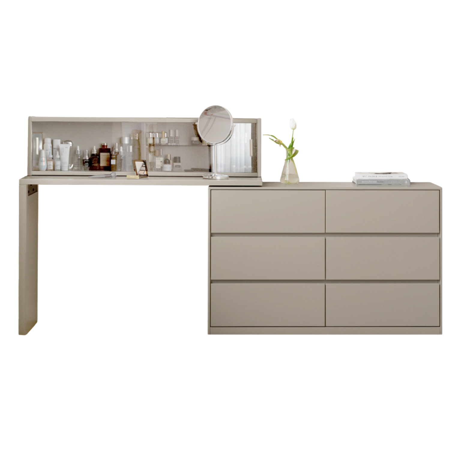 Solid Rubberwood Cream Style Vanity Table Integrated Drawer.