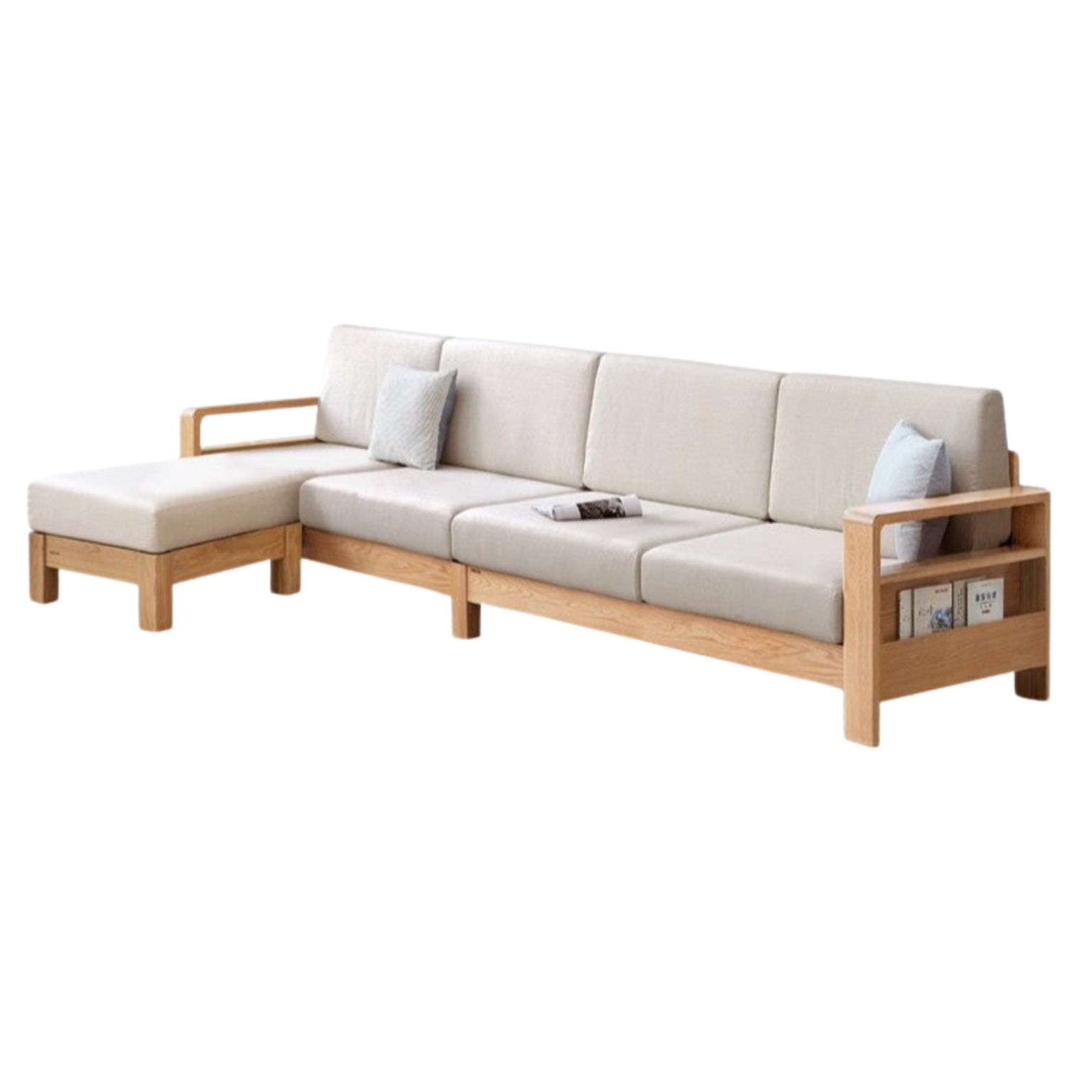 Solid Rubberwood, Oak Solid Wood Cotton Fabric Sofa