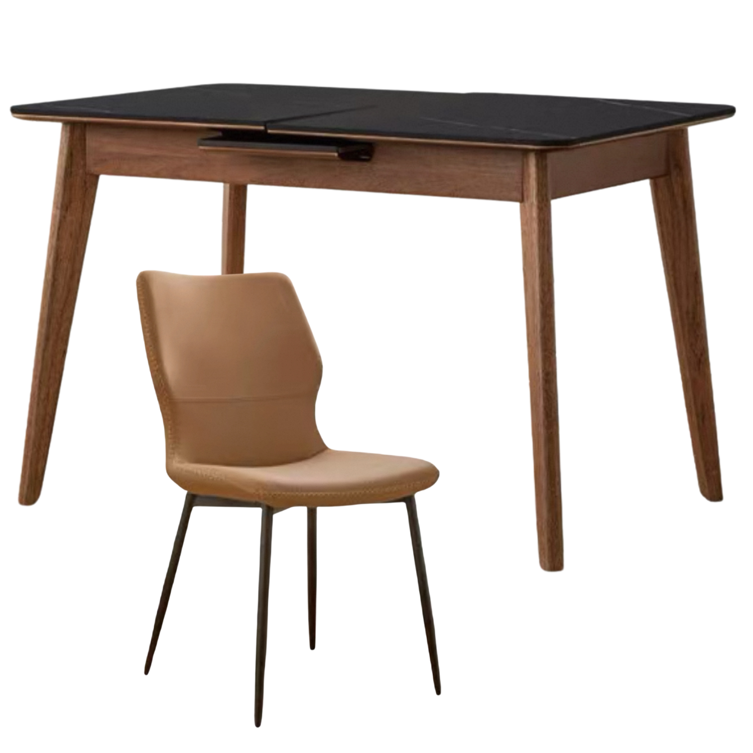 Black Walnut, Sandalwood, Solid Wood Telescopic Rock Slab Dining Table