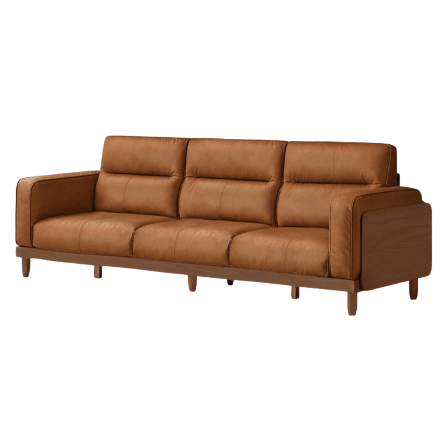 Black Walnut, Ash, Solid Sandalwood Genuine Leather, fabrics Sofa with High-Back Design