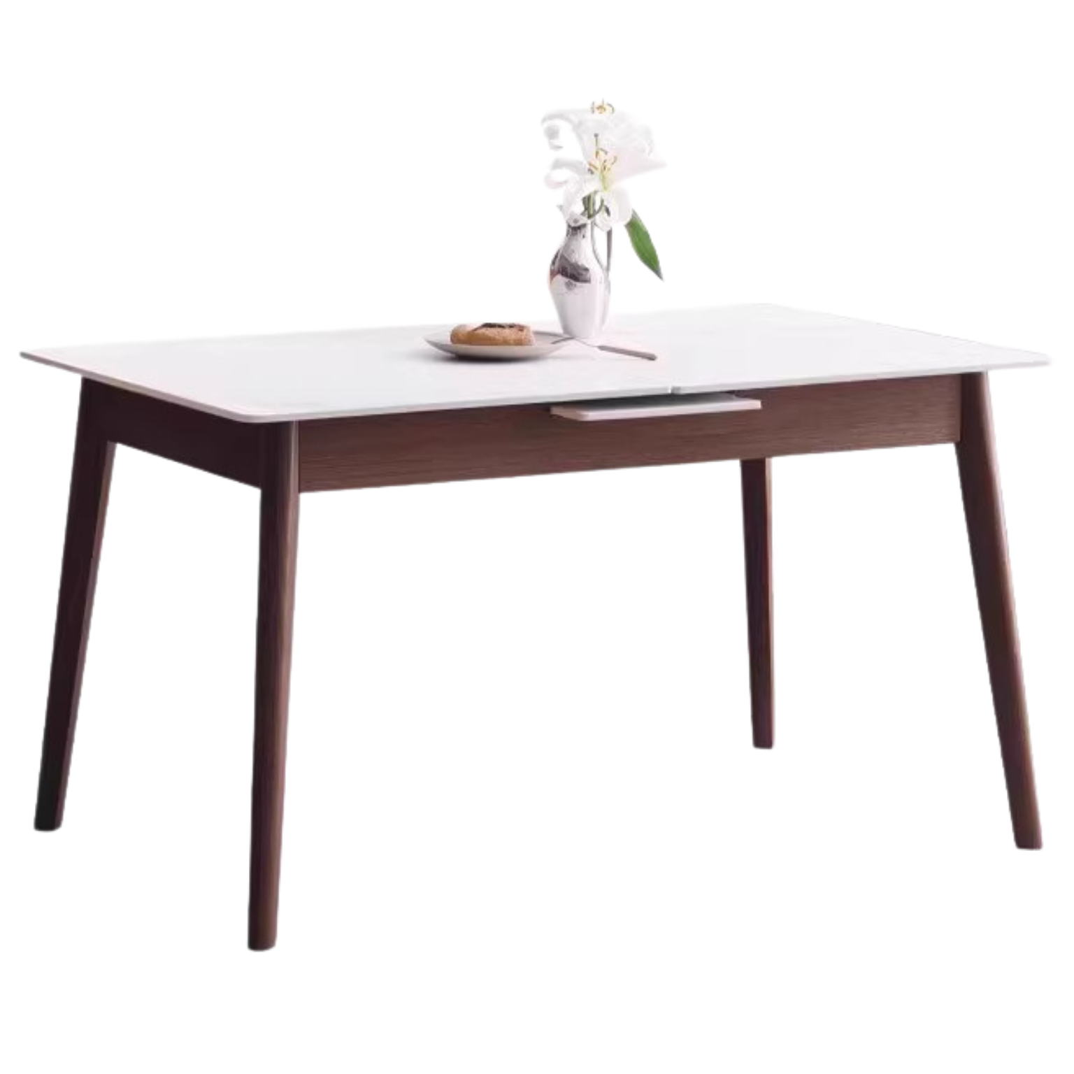 Oak Solid Wood walnut color Retractable Dining Table