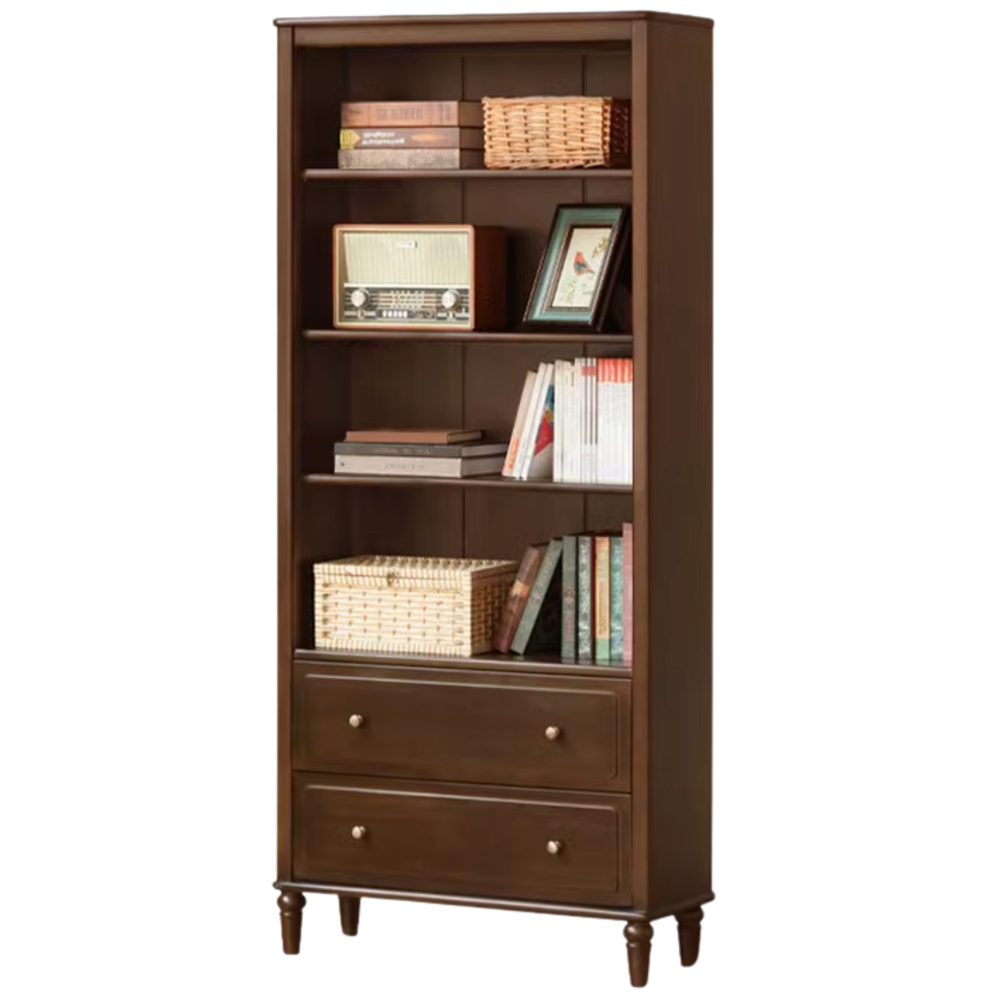 Poplar, Black Walnut Solid Wood American Retro Bookcase.