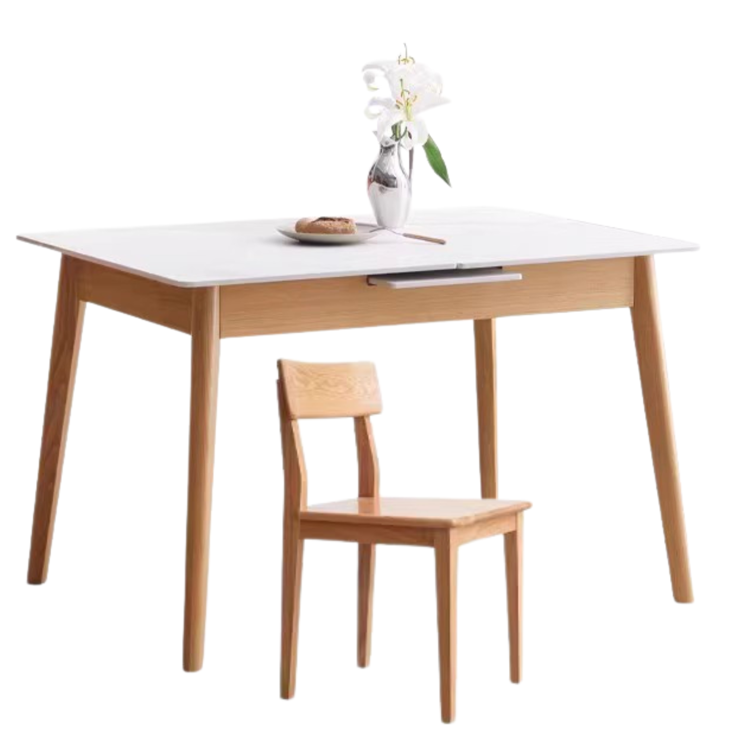 Oak Solid Wood Folding Dining Table Rock Slab Surface