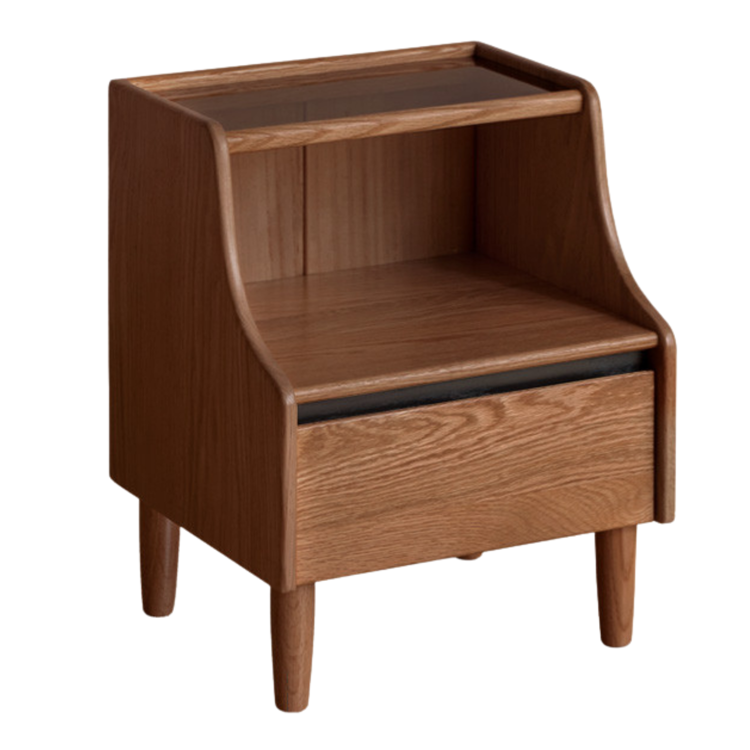 Solid RubberWood, Oak Solid Wood Nightstand with Glass Door with Storage