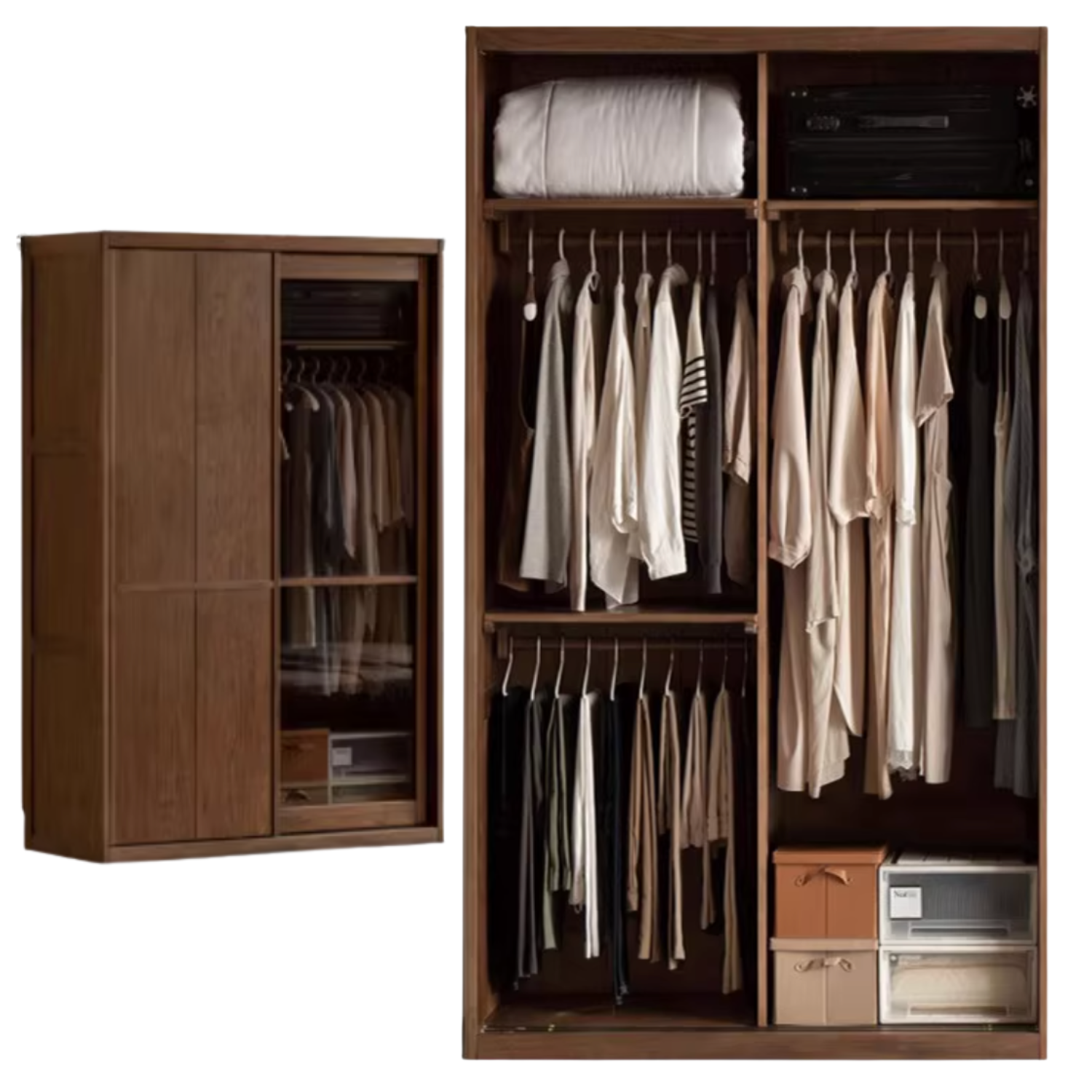 Black Walnut Solid Wood Italian Luxury Sliding Door Wardrobe