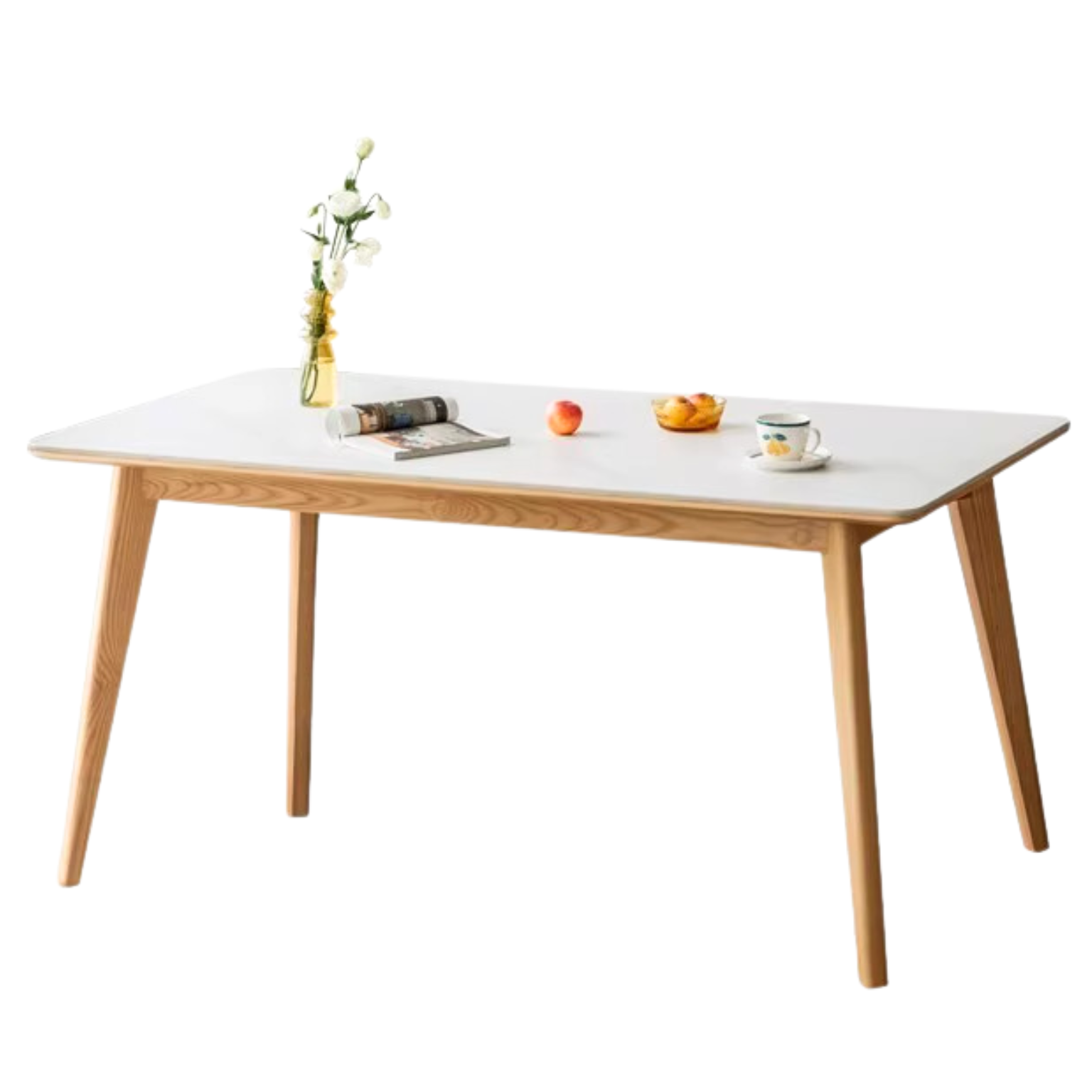 Ash Solid Wood Nordic Dining Table With Rock Slab Surface