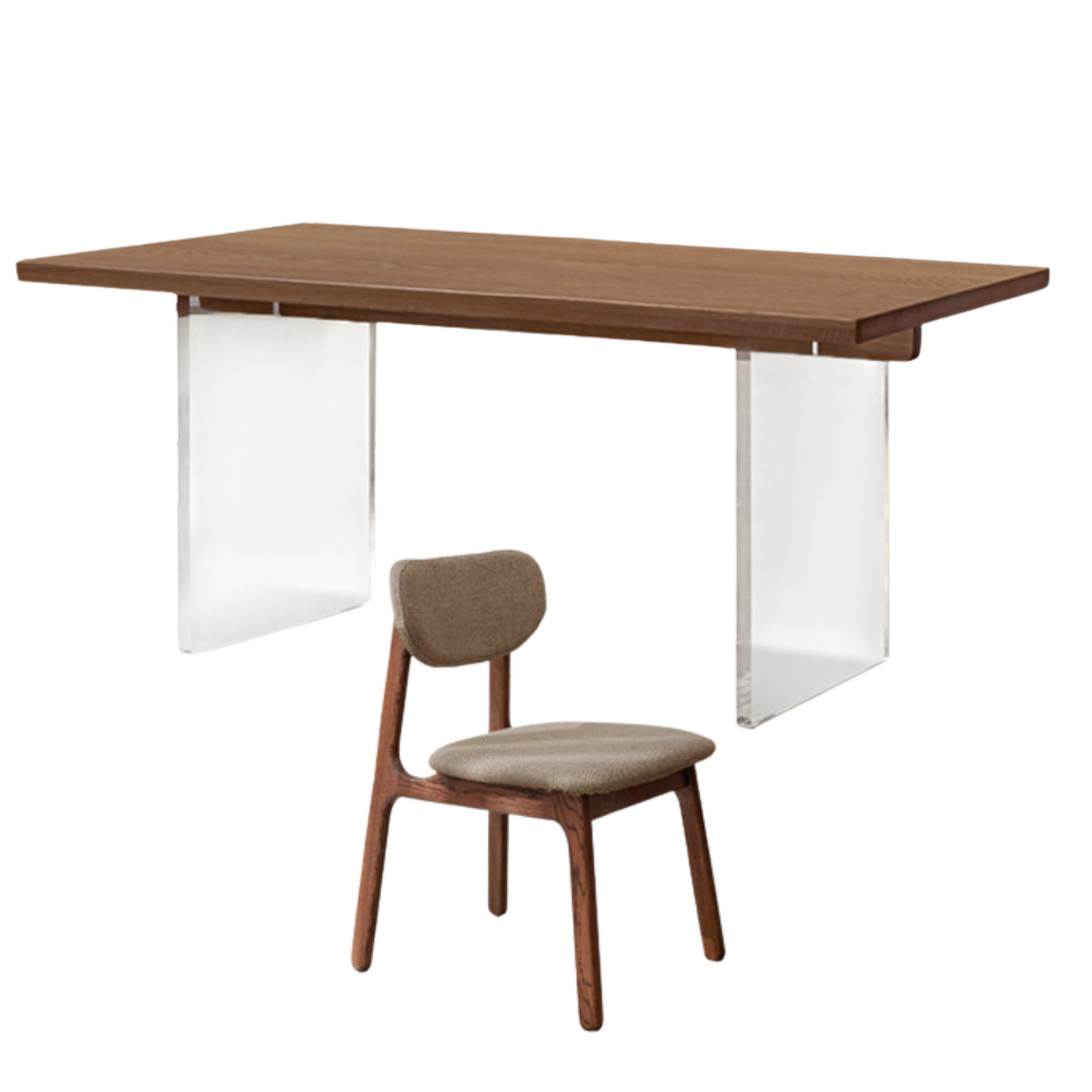Oak, South American Walnut Solid Wood Acrylic Floating Large Size Dining Table