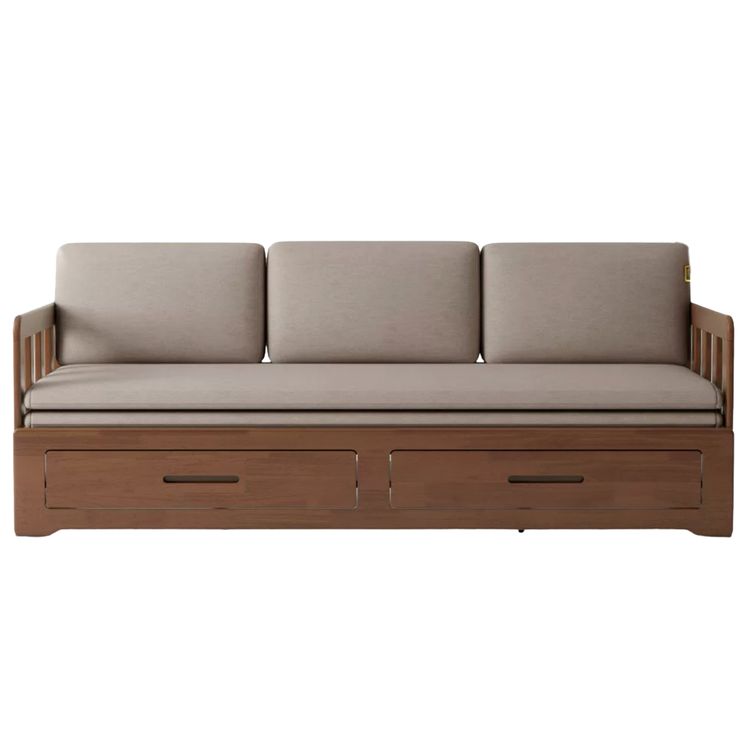 Oak, Solid Rubberwood Wood Foldable Sofa Bed with Storage, Dual-Purpose