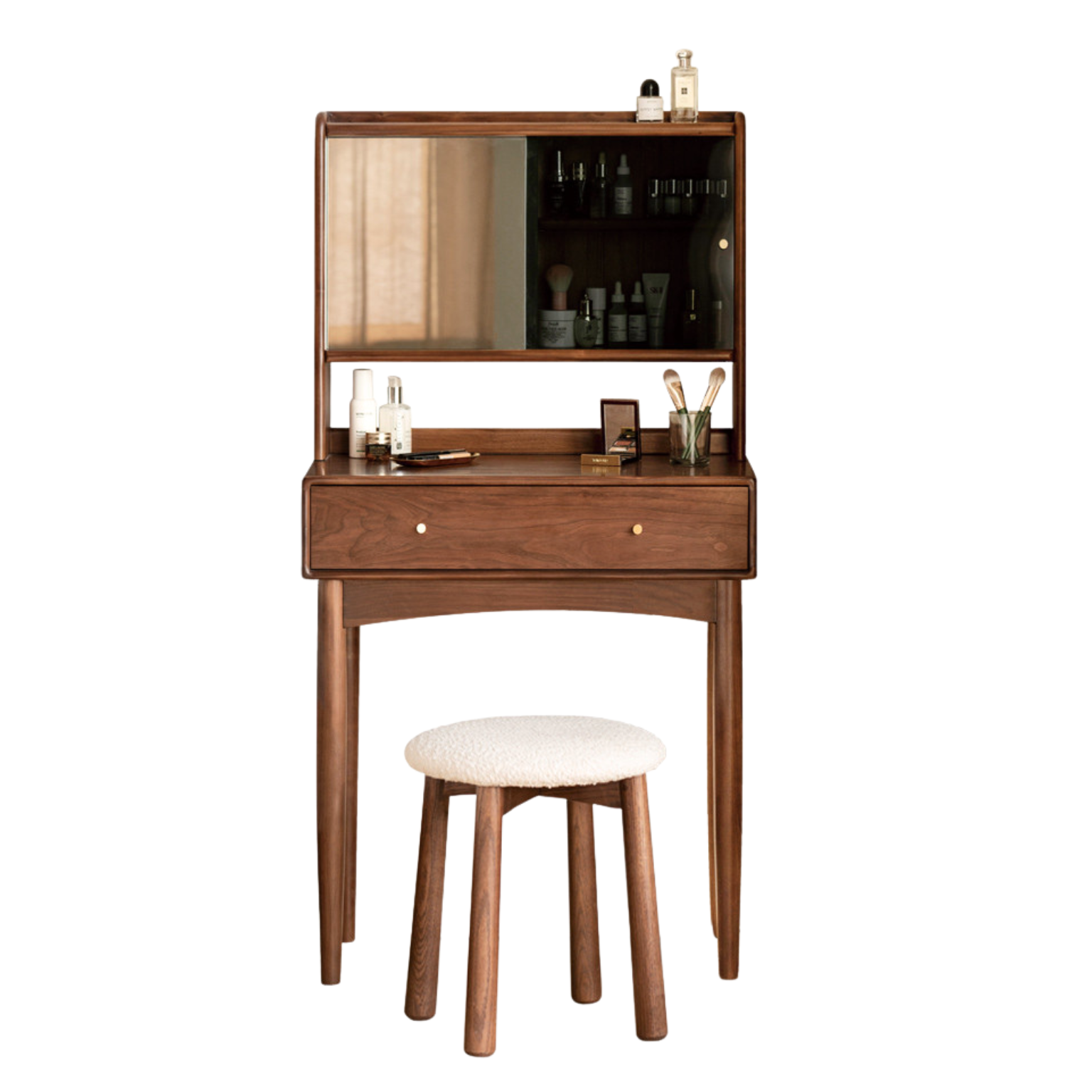 Black Walnut, Walnut Tree Solid Wood Mirror Dressing Table.