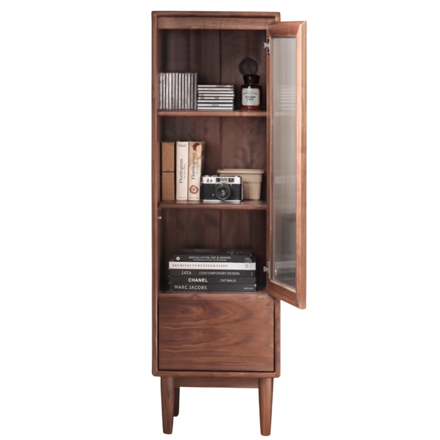 Black Walnut, Sandal Solid Wood Side Cabinet Narrow Vintage Storage
