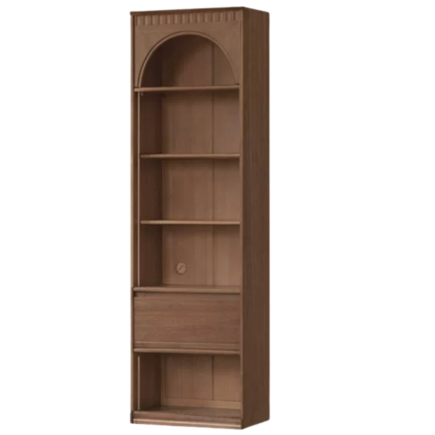 Black Walnut, Solid Sandalwood Arched Vintage Bookcase with Glass Door and Storage Drawer