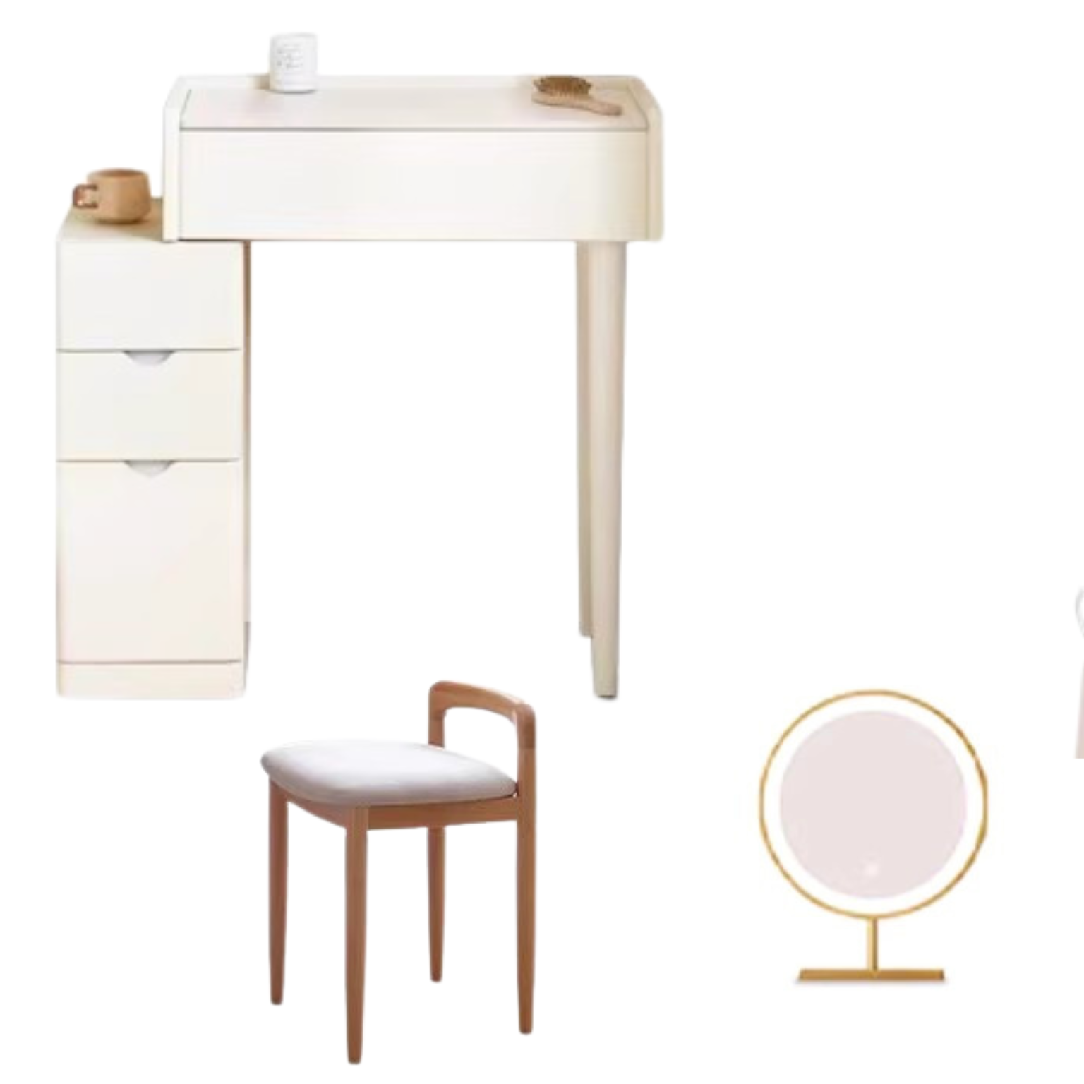 Pine Solid Wood Makeup Table Cream Style.