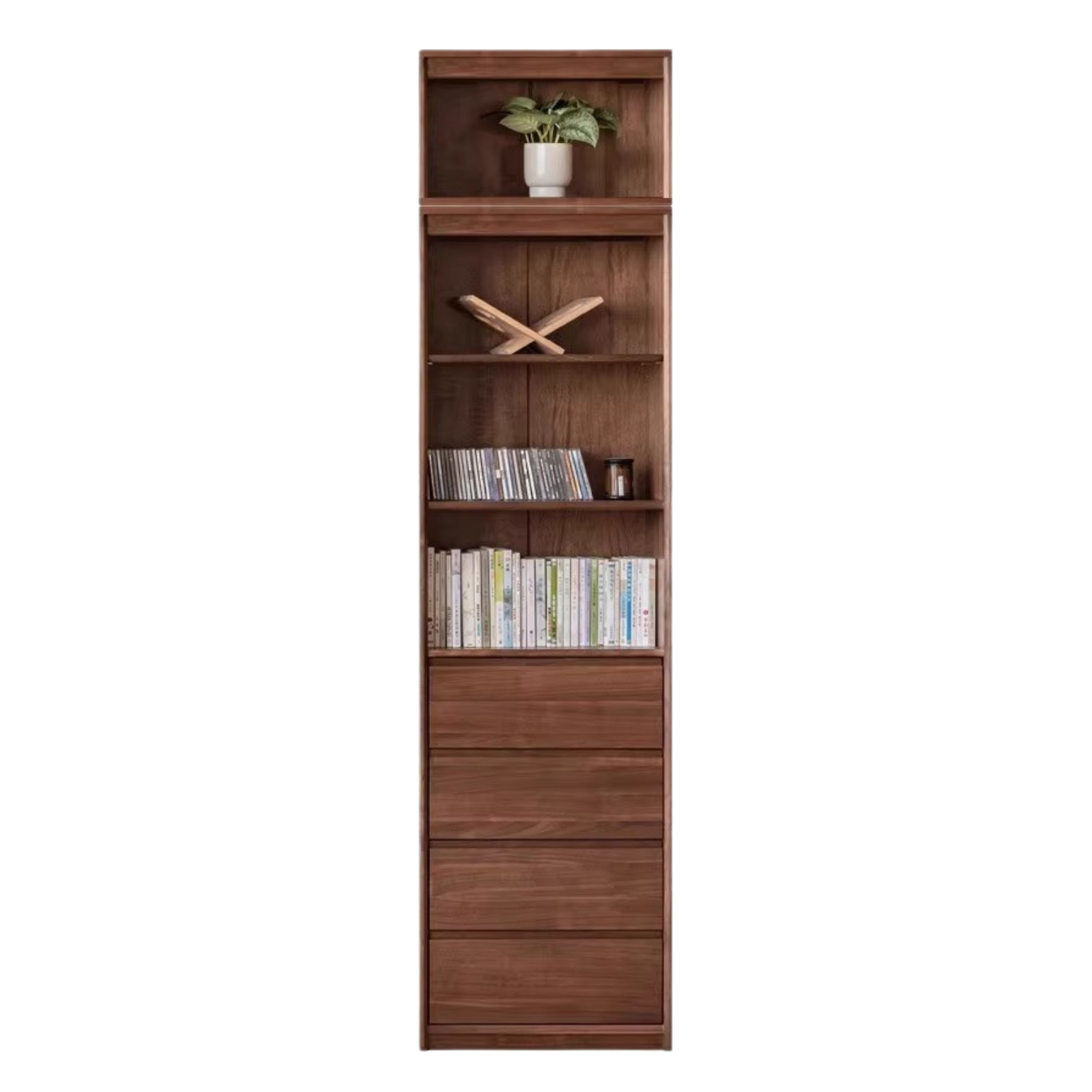 Black Walnut Solid Wood Bookcase Display Glass Door Storage Cabinet