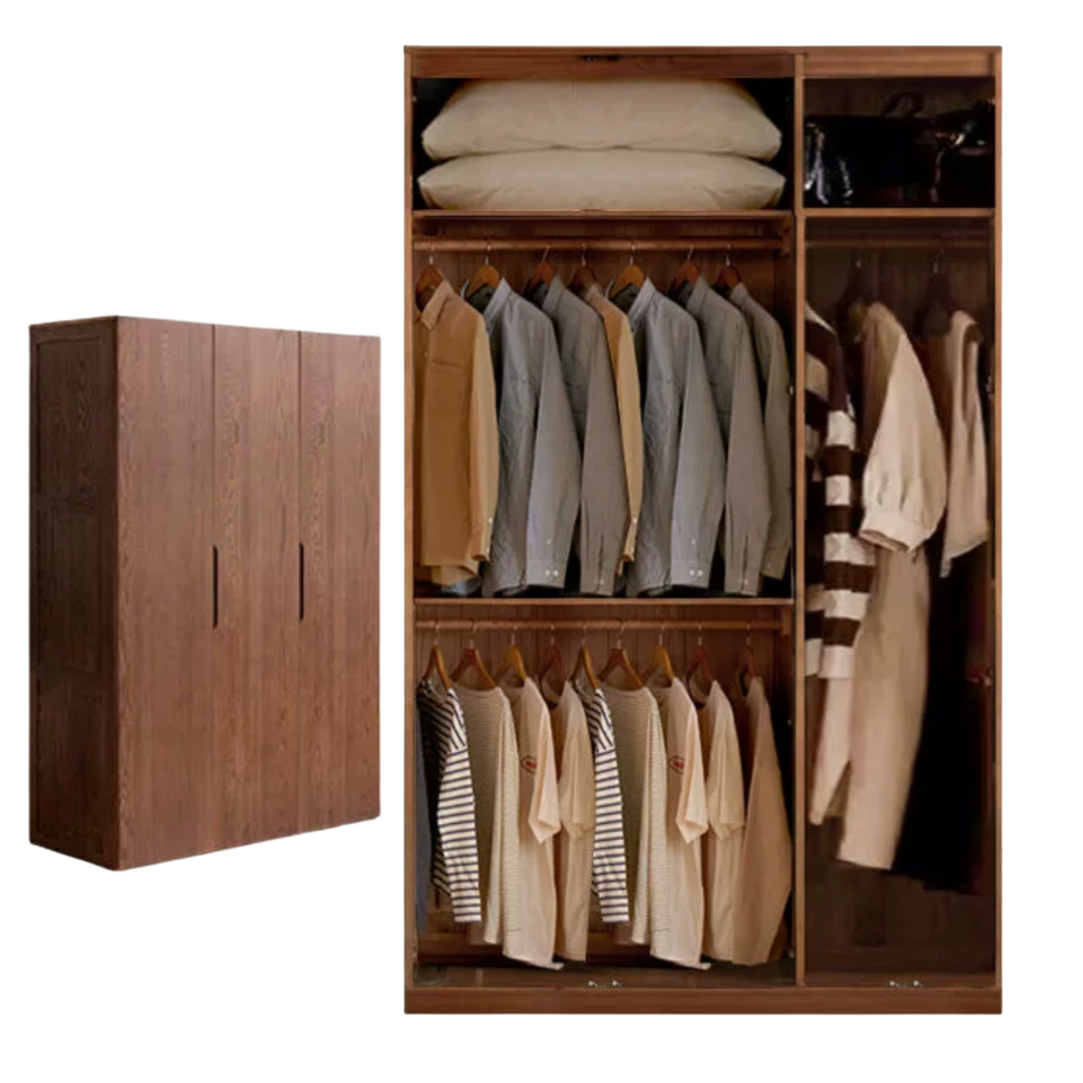 Oak, Solid Rubberwood Modern Wardrobe