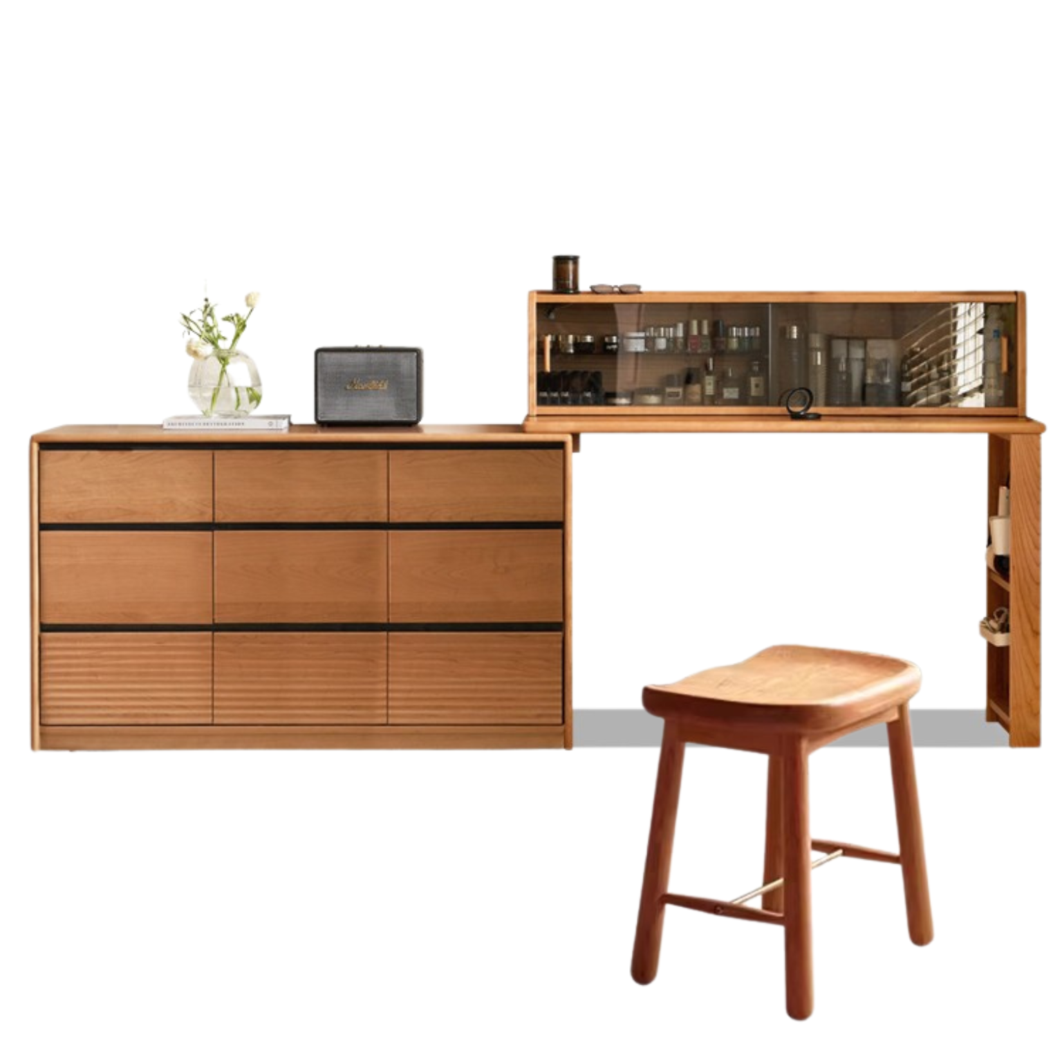 Сherry Solid Wood Retro Corner Dressing Table.