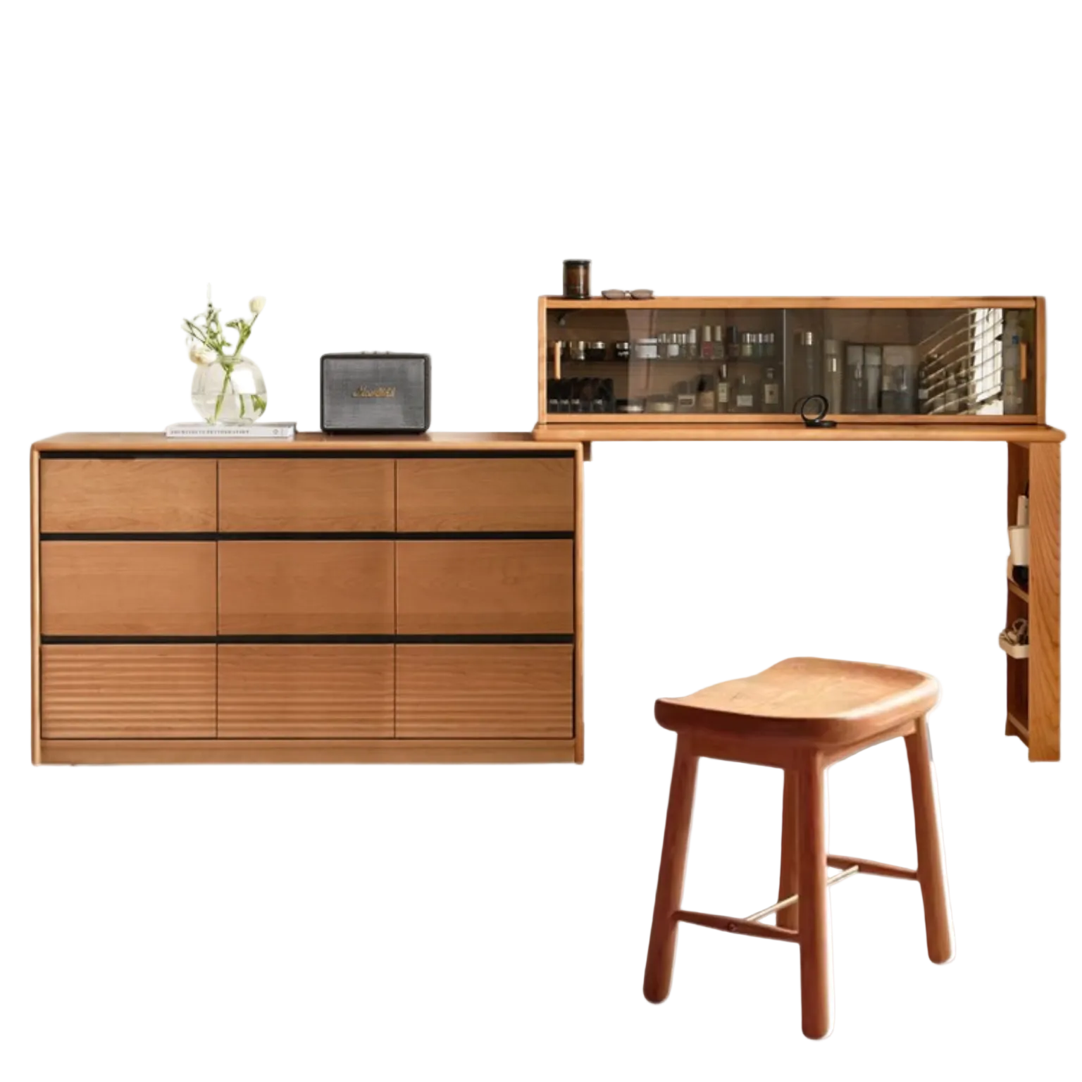 Сherry Solid Wood Retro Corner Vanity Table.