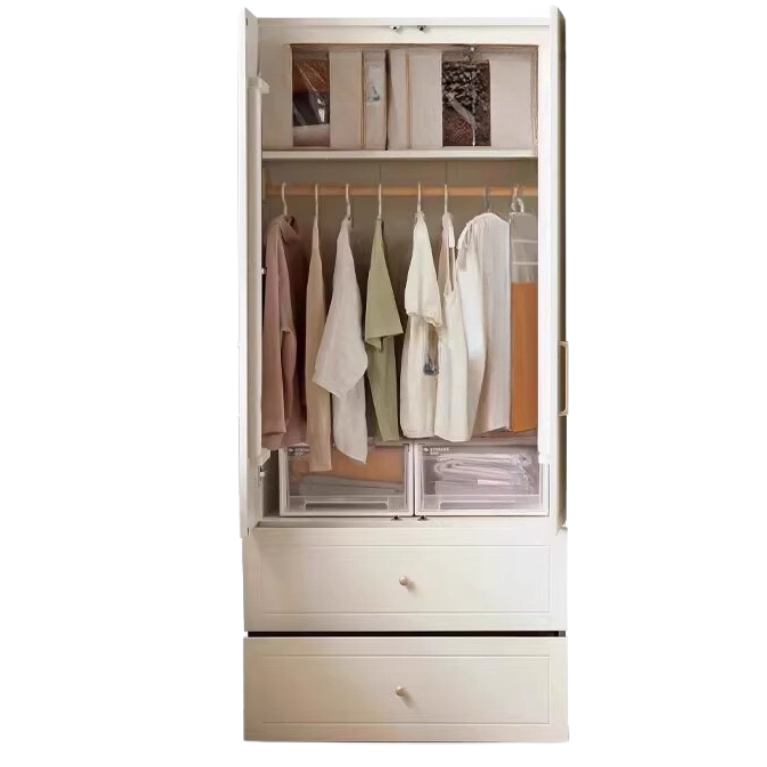 Pine Solid Wood Wardrobe French Cream Style.