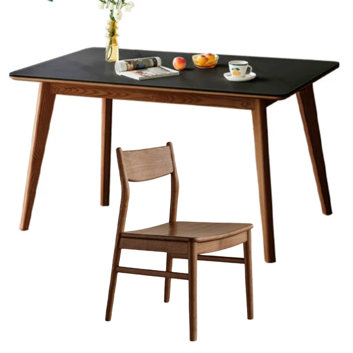 Ash Solid Wood Nordic Dining Table With Rock Slab Surface