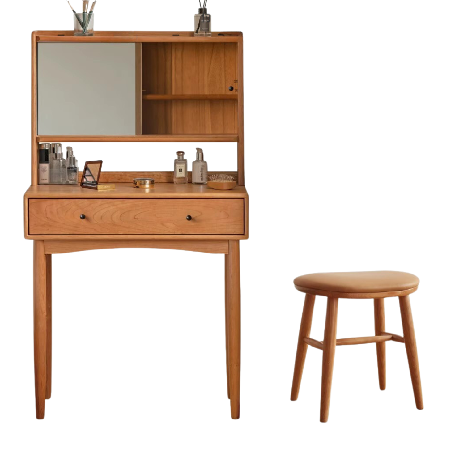 Cherry Solid Wood Multi-Functional Storage Dressing Table.