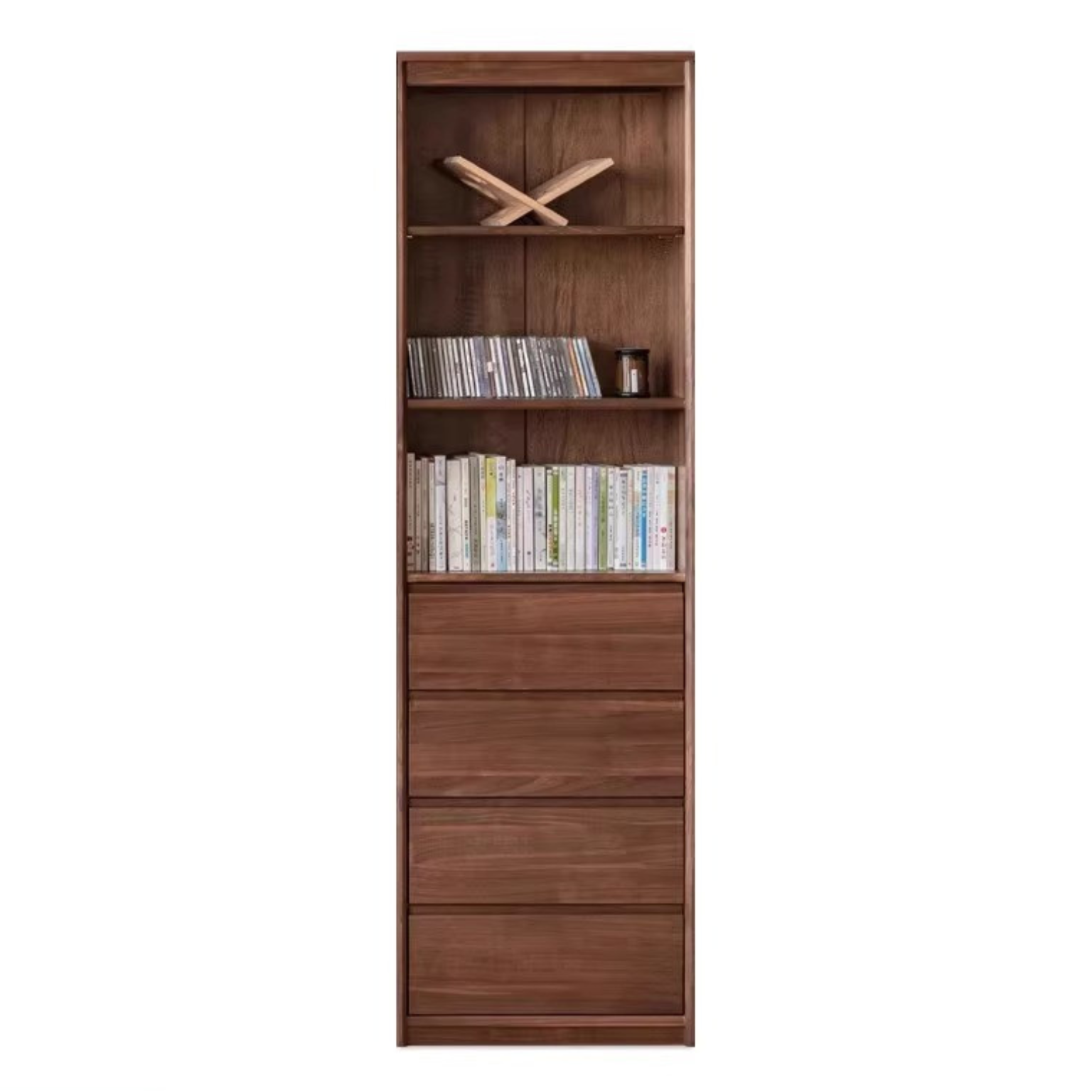 Black Walnut Solid Wood Bookcase Display Glass Door Storage Cabinet