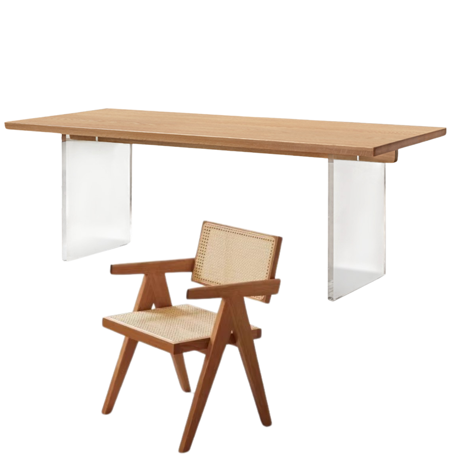 Oak, Cherry Solid Wood Acrylic Suspended Dining Table