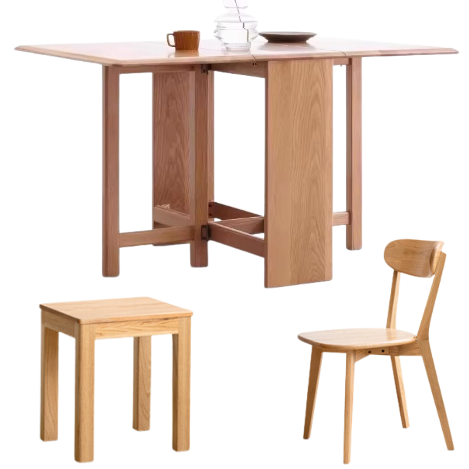 Ash, Oak Solid Wood Folding Dining Table