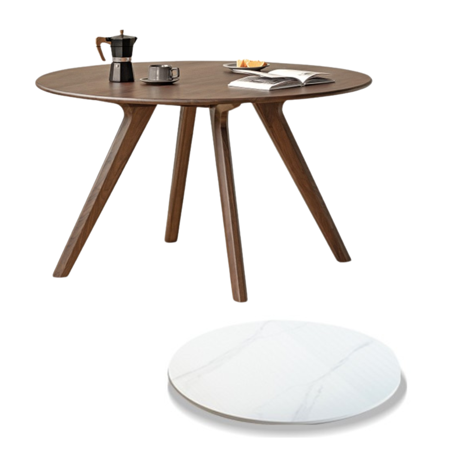 Black Walnut Solid Wood Retro Round Dining Table.