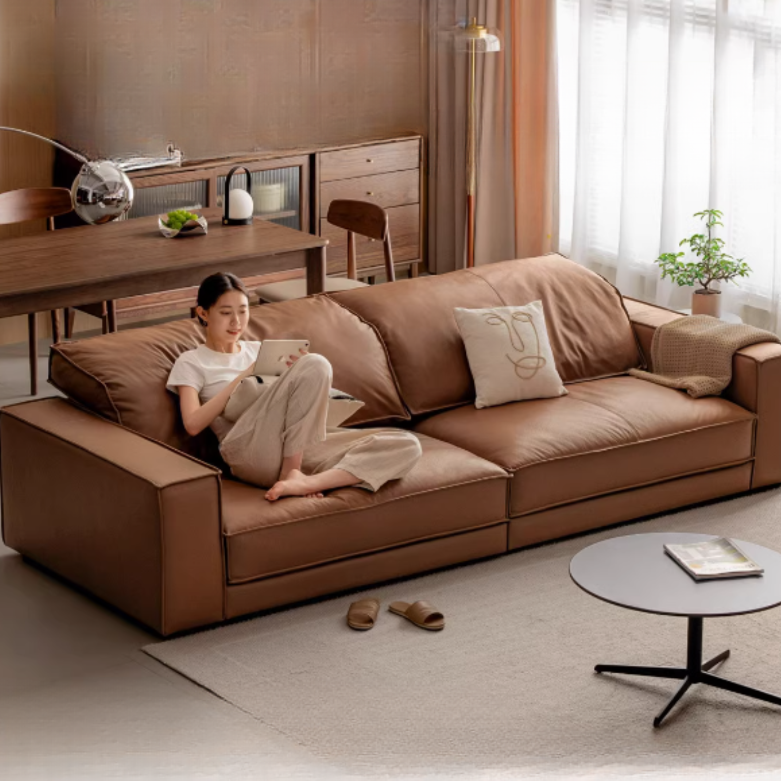 Leather Italian Top Layer Cowhide Sofa.