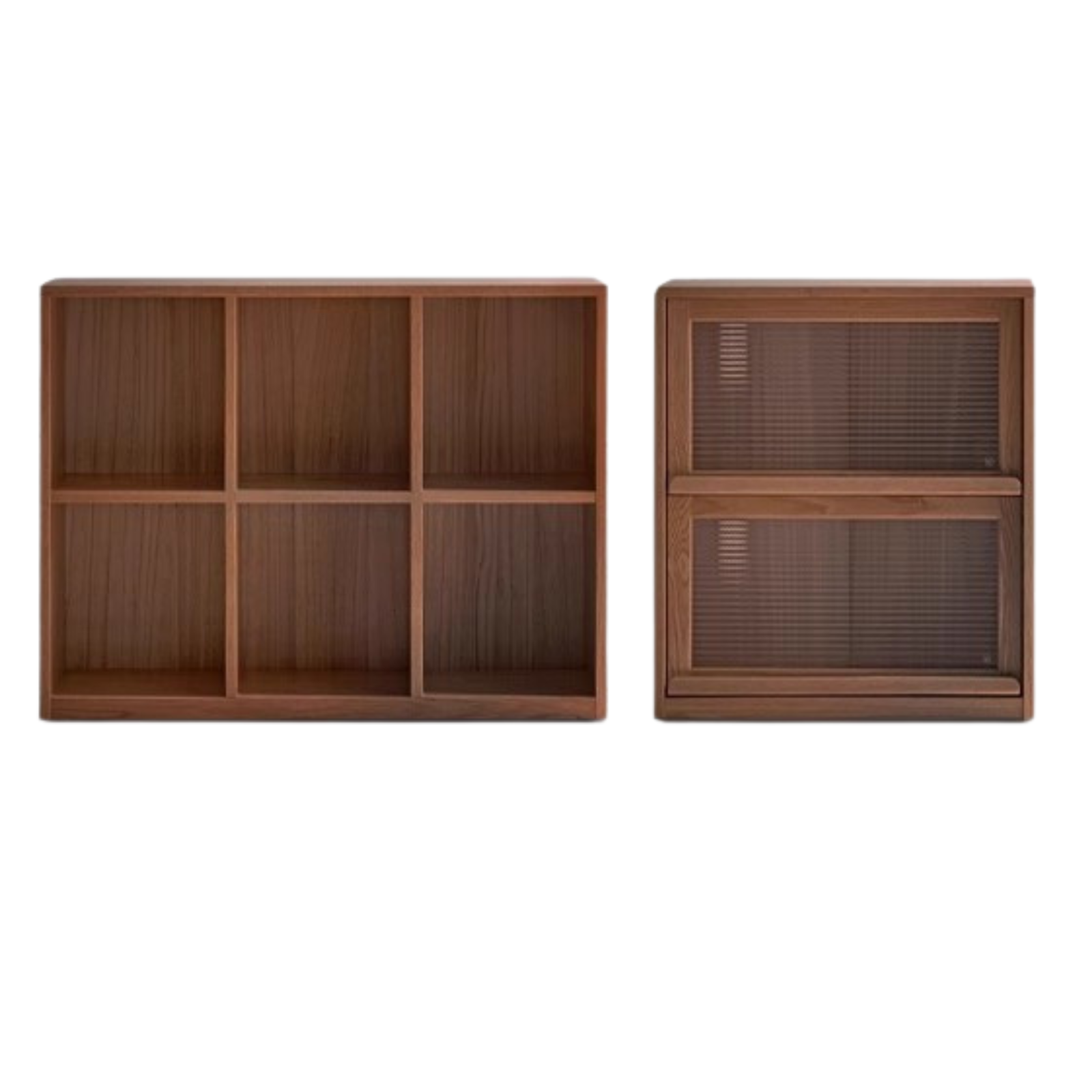 Black Walnut, Oak Solid Wood Low Bookcase, Modern Modular Storage Shelf Cabinet