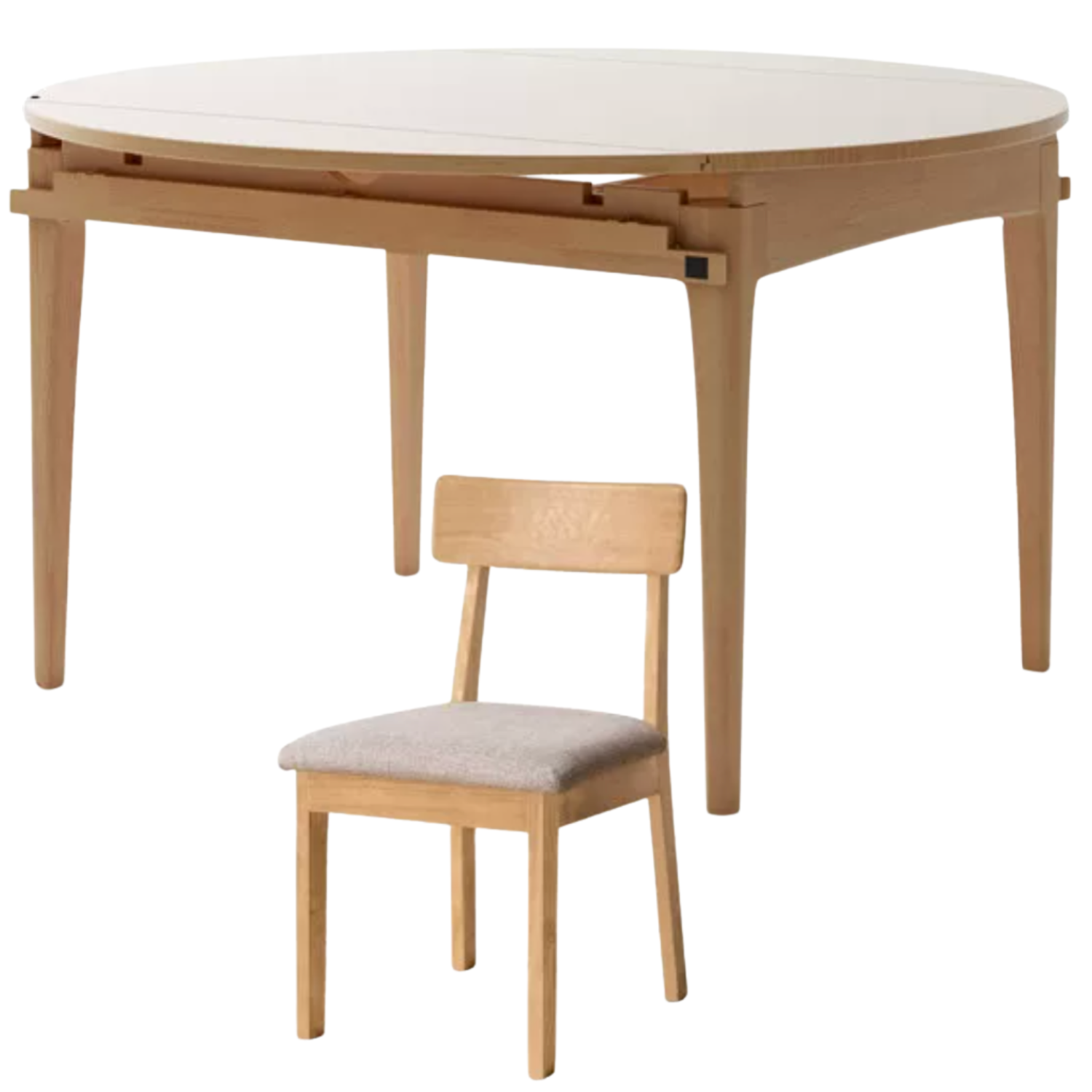 Solid Rubberwood, Oak Solid Wood Folding Round Retractable Dining Table