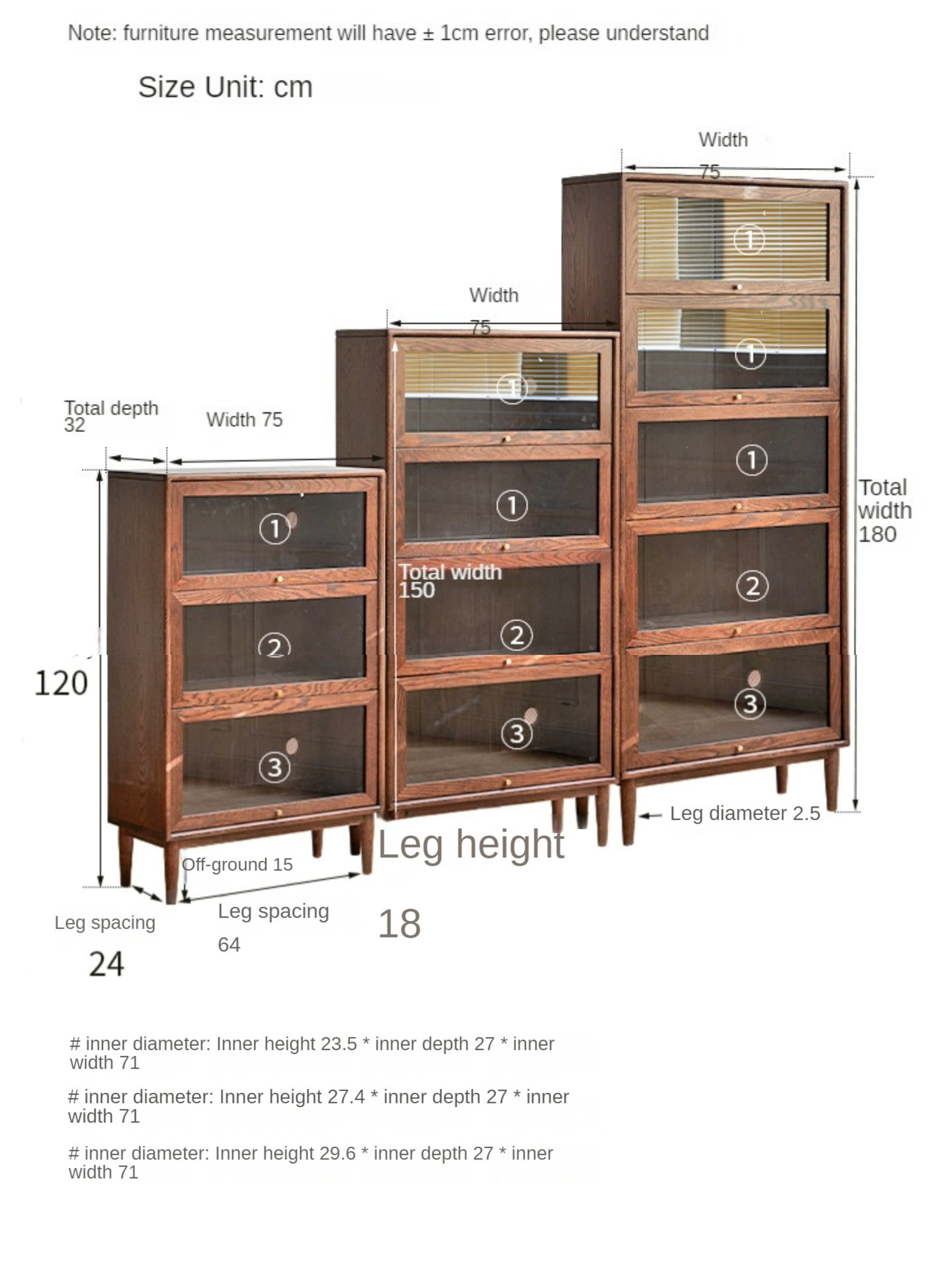 Solid Rubberwood, Black Walnut, Sandalwood, Oak Solid Wood Glass Flip Door Bookcase