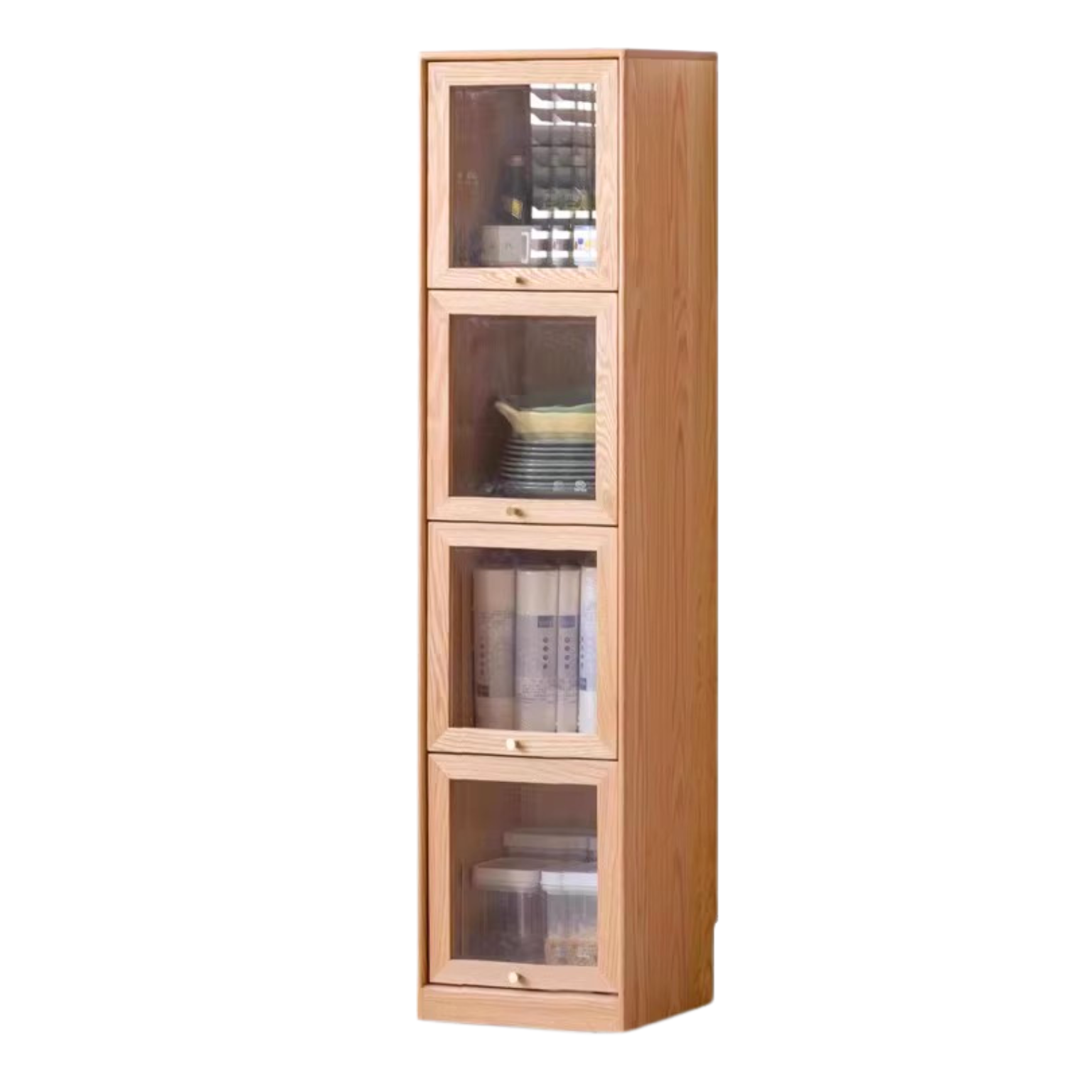 Oak Solid Wood Bookcase Corner Glass Flip Door