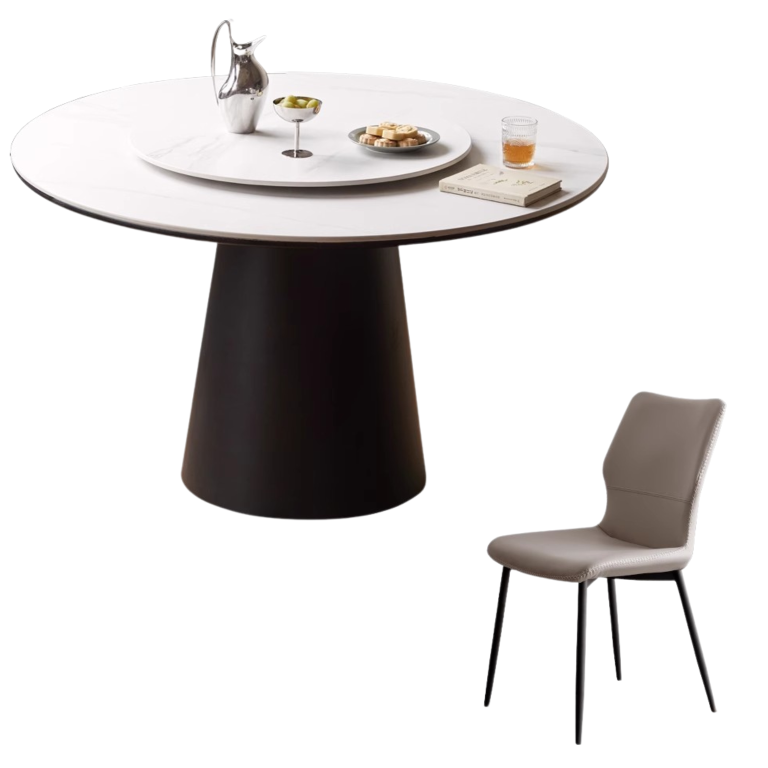 Black Walnut, Oak Solid Wood, Sandalwood Rock Slab Round Dining Table
