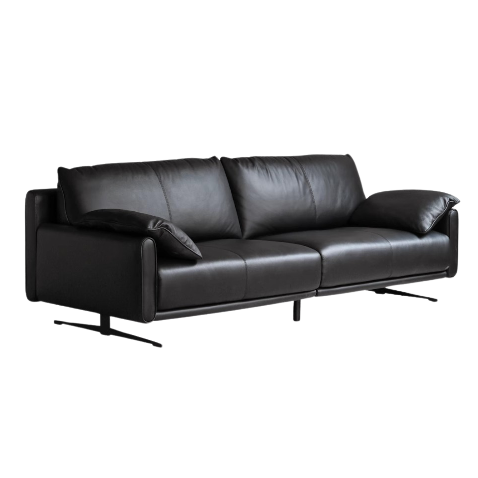 Leather Straight White Italian Sofa.