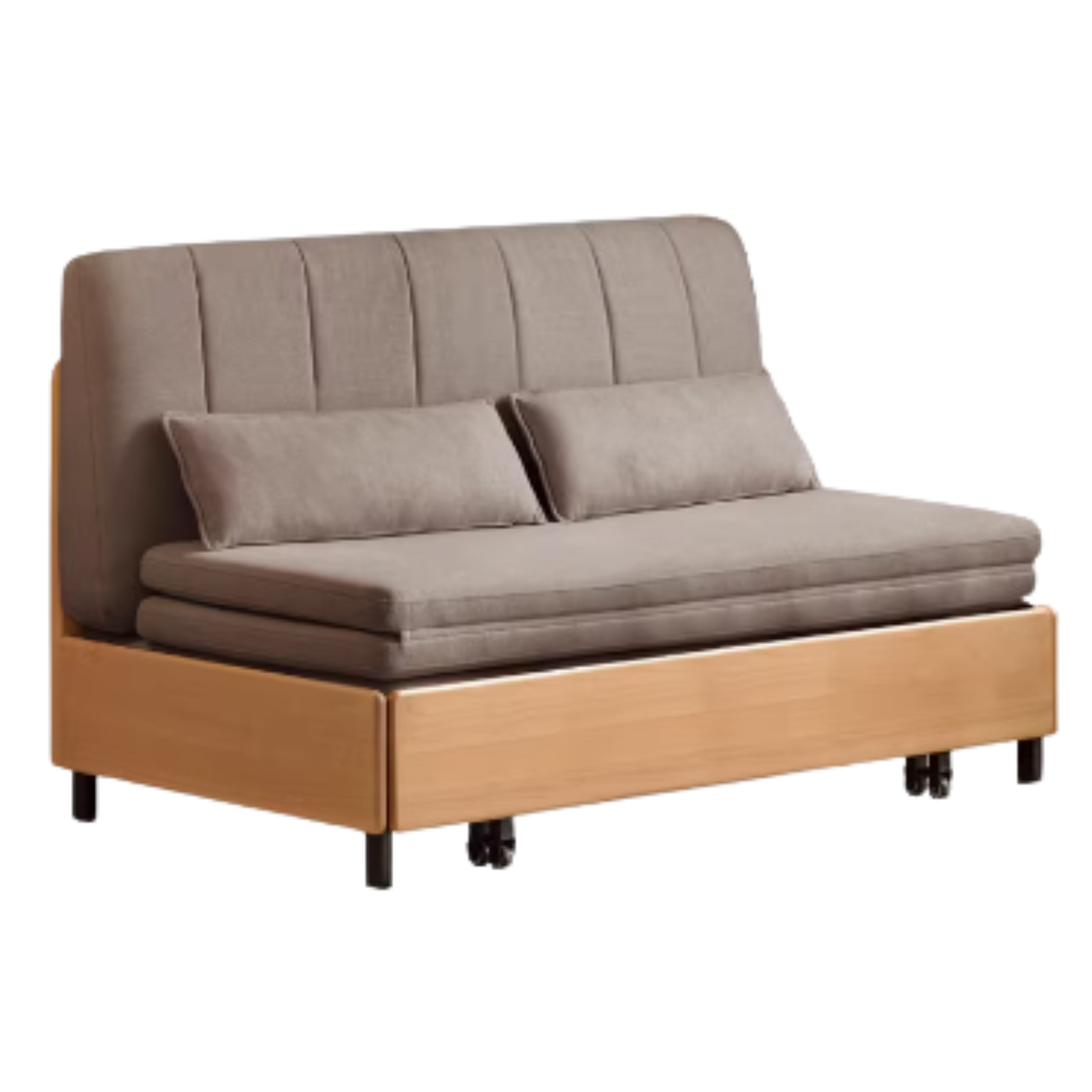 Beech Solid Wood Retractable Fabric Sofa Bed.