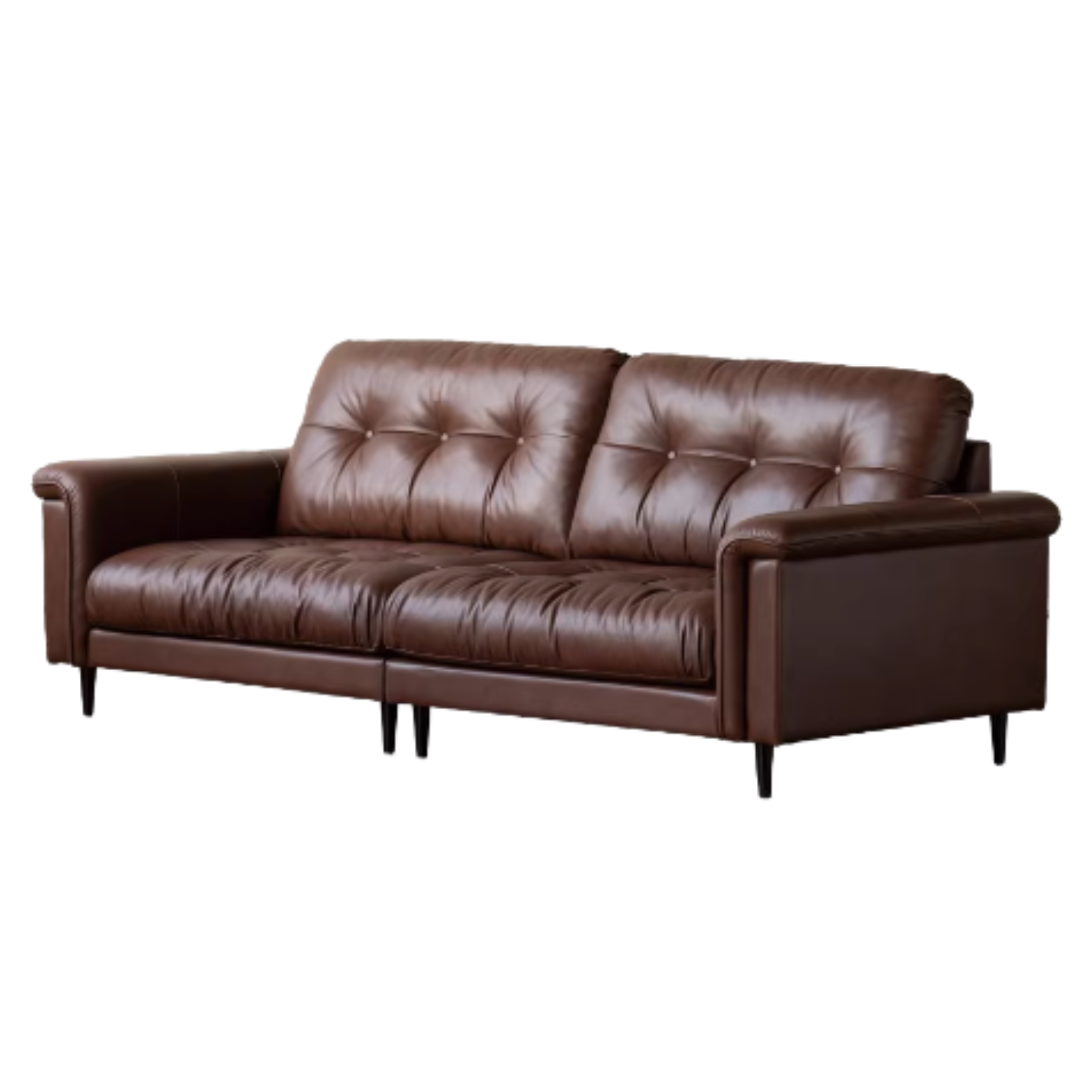 Leather Light Luxury Black Straight Sofa,
